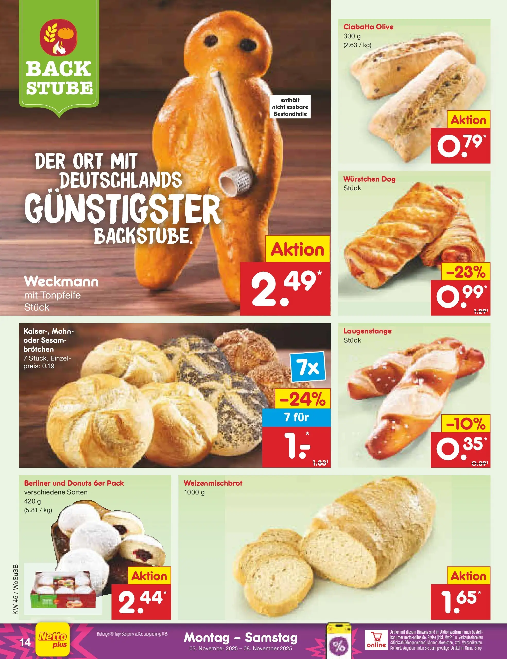Netto Marken-Discount prospekt Mannheim	 (ab 03.11.2025) » Angebote | Seite: 14 | Produkte: Berliner, Donuts Netto Marken-Discount prospekt Mannheim	 (ab 03.11.2025) » Angebote | Seite: 14 | Produkte: Berliner, Donuts