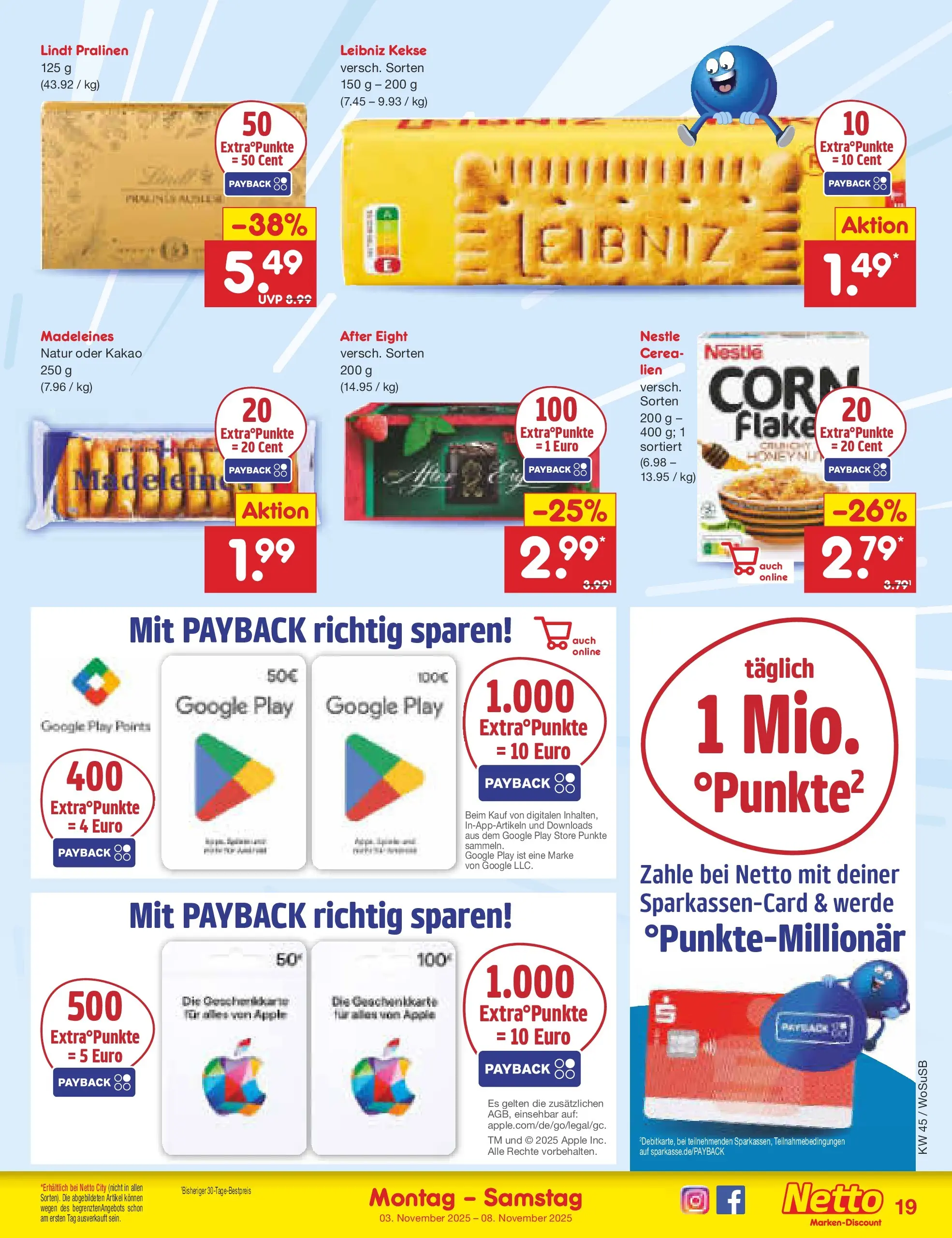 Netto Marken-Discount prospekt Mannheim	 (ab 03.11.2025) » Angebote | Seite: 19 | Produkte: Apple, Lindt, Kekse Netto Marken-Discount prospekt Mannheim	 (ab 03.11.2025) » Angebote | Seite: 19 | Produkte: Apple, Lindt, Kekse