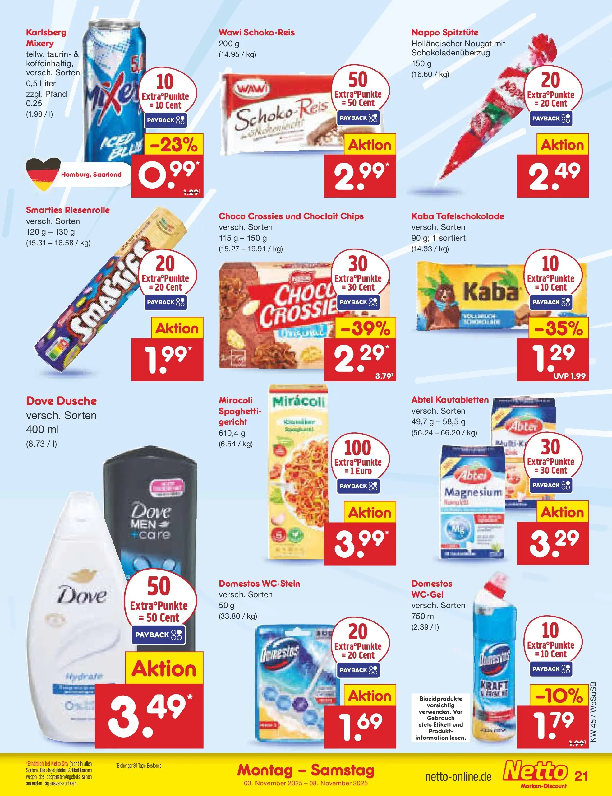 Netto Marken-Discount prospekt Mannheim	 (ab 03.11.2025) » Angebote | Seite: 21 | Produkte: Dusche, Smarties, Mixery, Chips Netto Marken-Discount prospekt Mannheim	 (ab 03.11.2025) » Angebote | Seite: 21 | Produkte: Dusche, Smarties, Mixery, Chips
