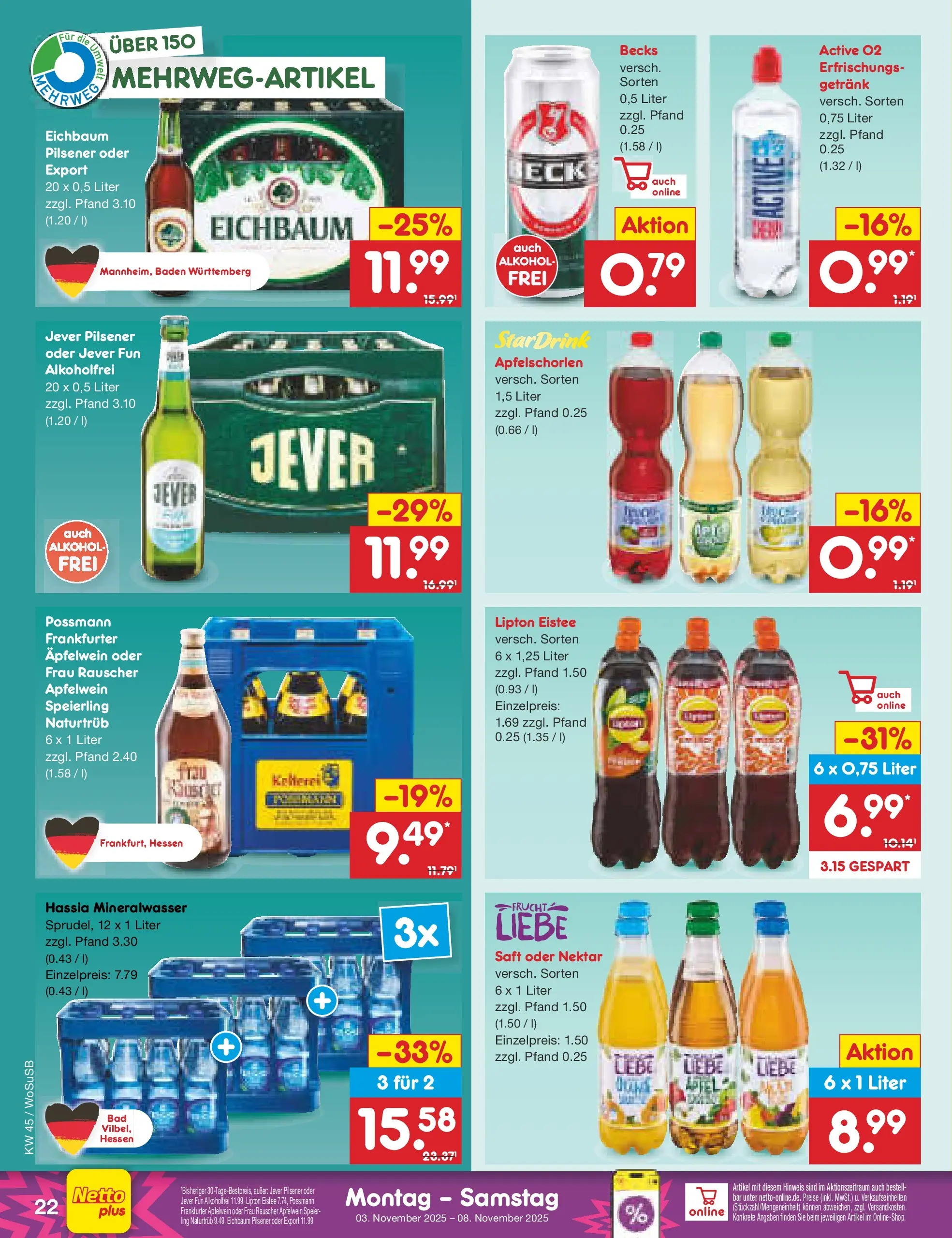 Netto Marken-Discount prospekt Mannheim	 (ab 03.11.2025) » Angebote | Seite: 24 | Produkte: Mineralwasser, Jever, Saft Netto Marken-Discount prospekt Mannheim	 (ab 03.11.2025) » Angebote | Seite: 24 | Produkte: Mineralwasser, Jever, Saft