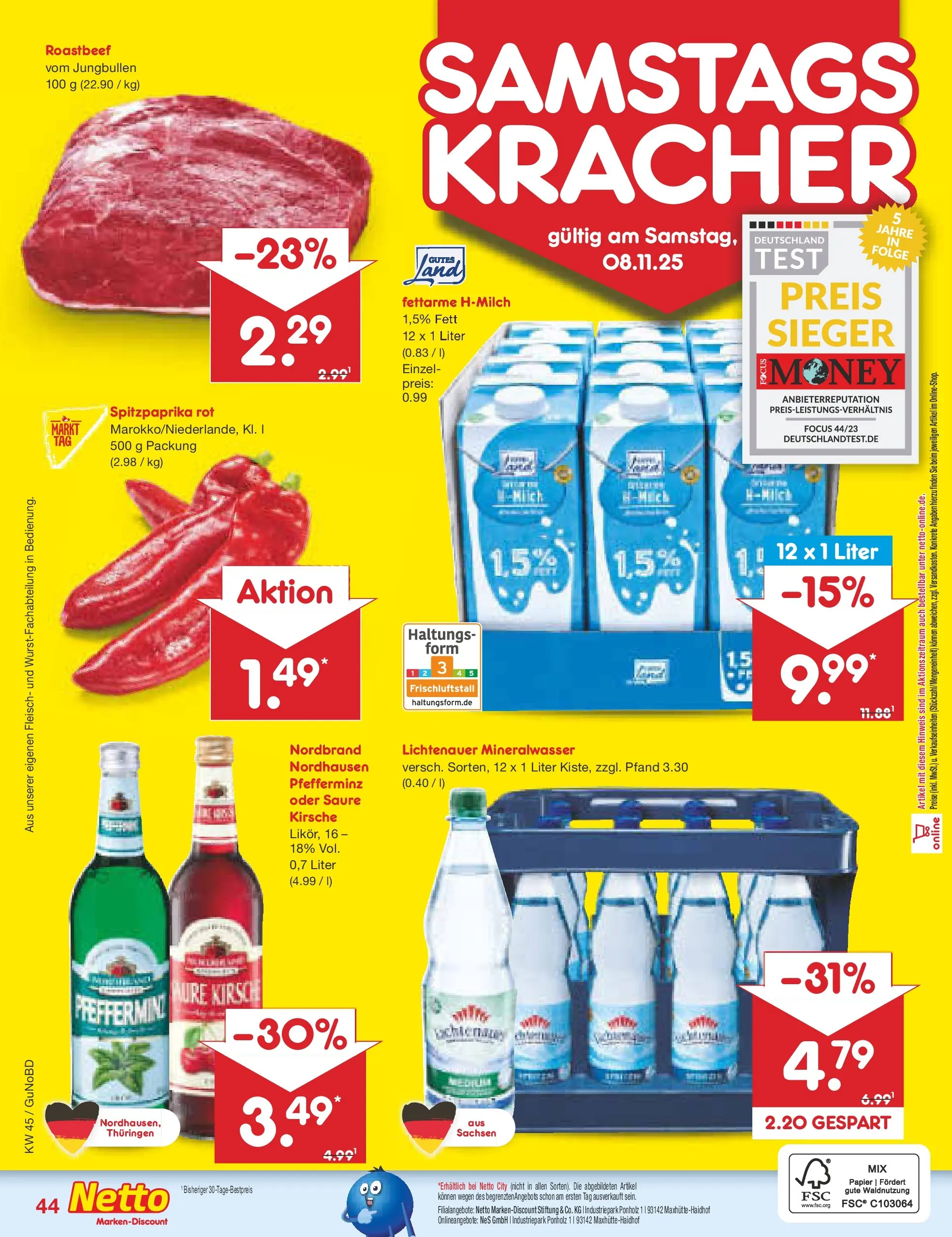 Netto Marken-Discount prospekt Augustusburg	 (ab 03.11.2025) » Angebote | Seite: 48 | Produkte: Mineralwasser, Roastbeef, Fleisch
