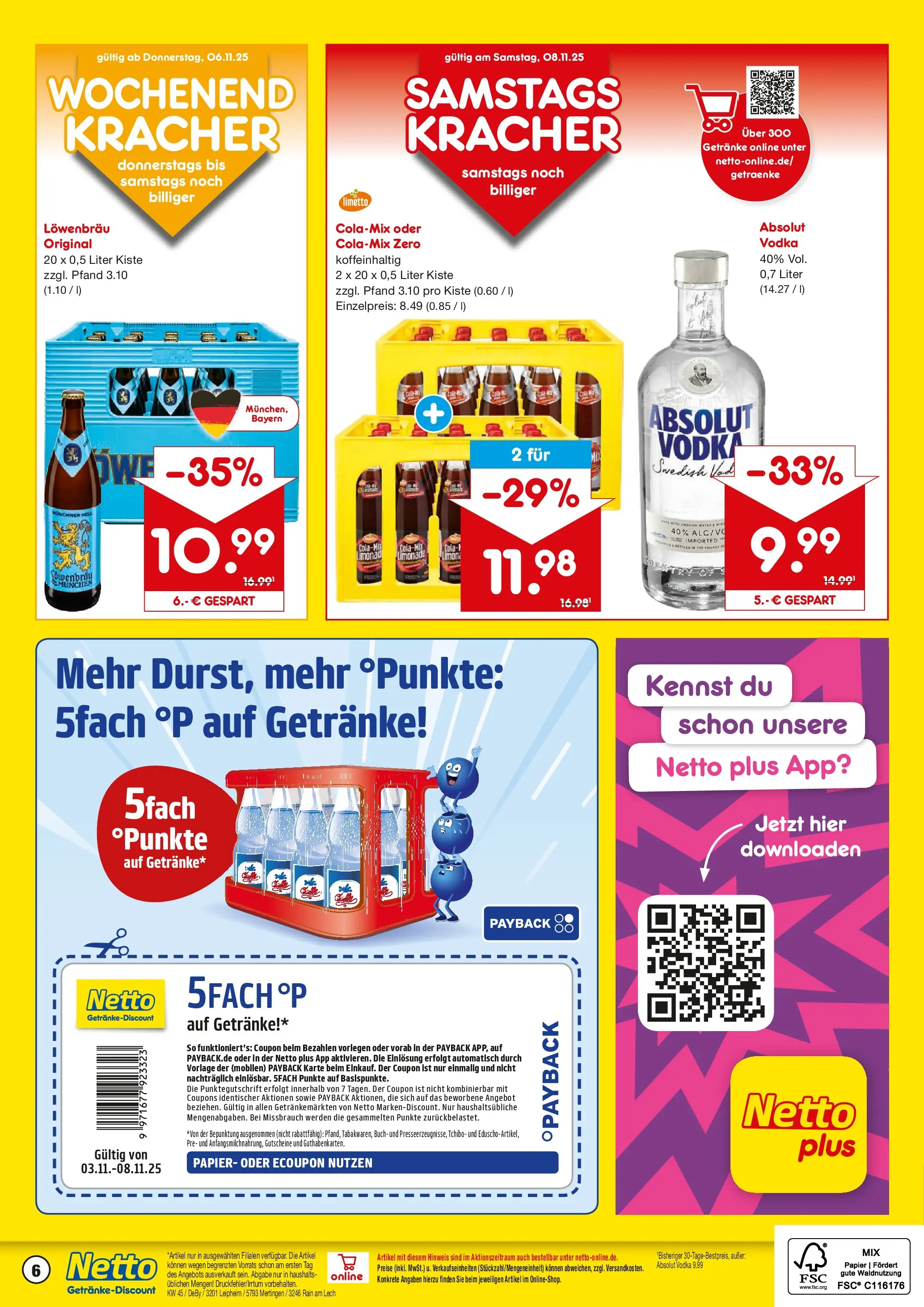 Netto Marken-Discount prospekt Mertingen	 (ab 03.11.2025) » Angebote | Seite: 6 | Produkte: Cola, Limonade, Vodka