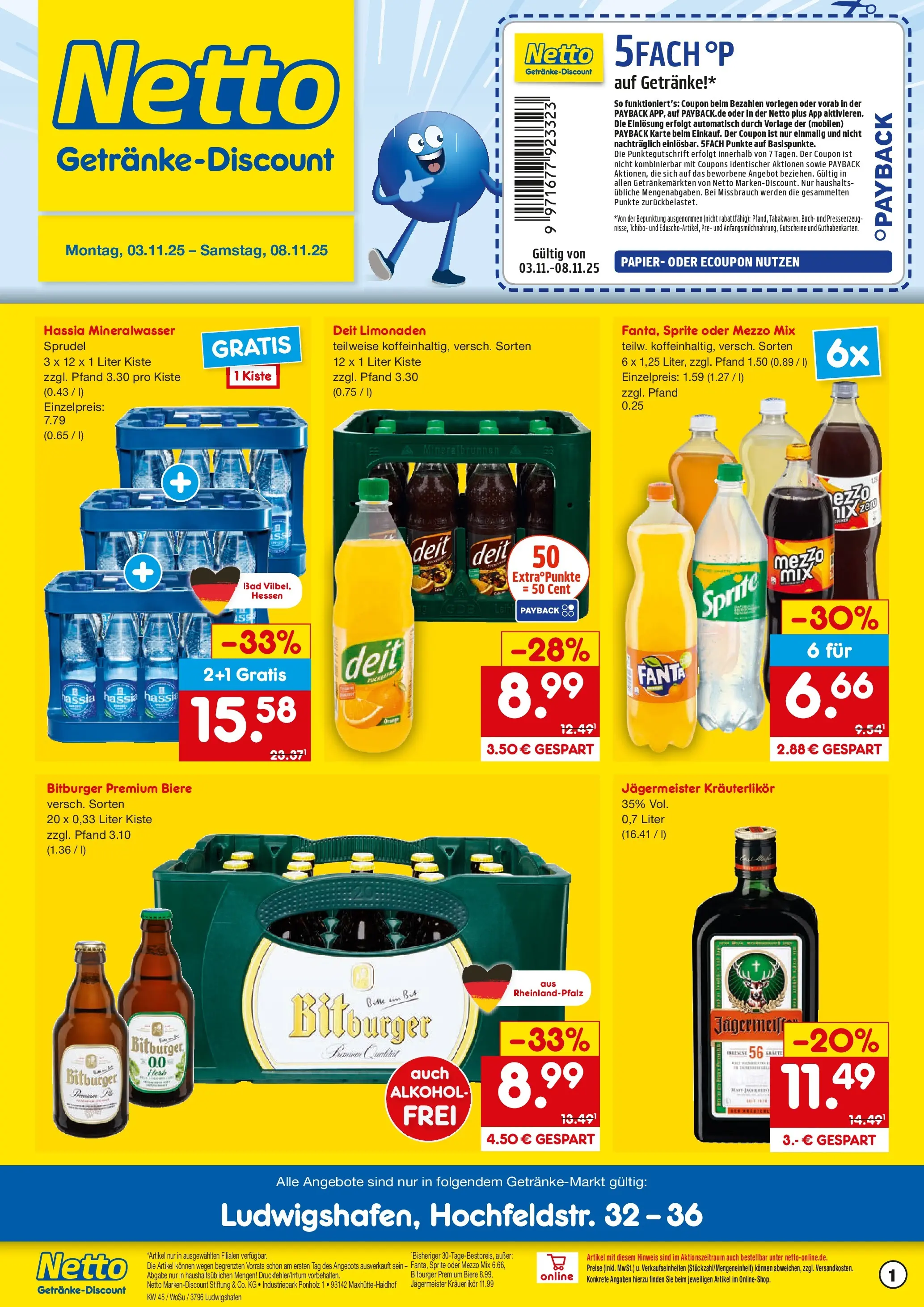 Netto Marken-Discount prospekt Ludwigshafen	 (ab 03.11.2025) » Angebote | Seite: 1 | Produkte: Bitburger, Mezzo mix, Sprite, Bad
