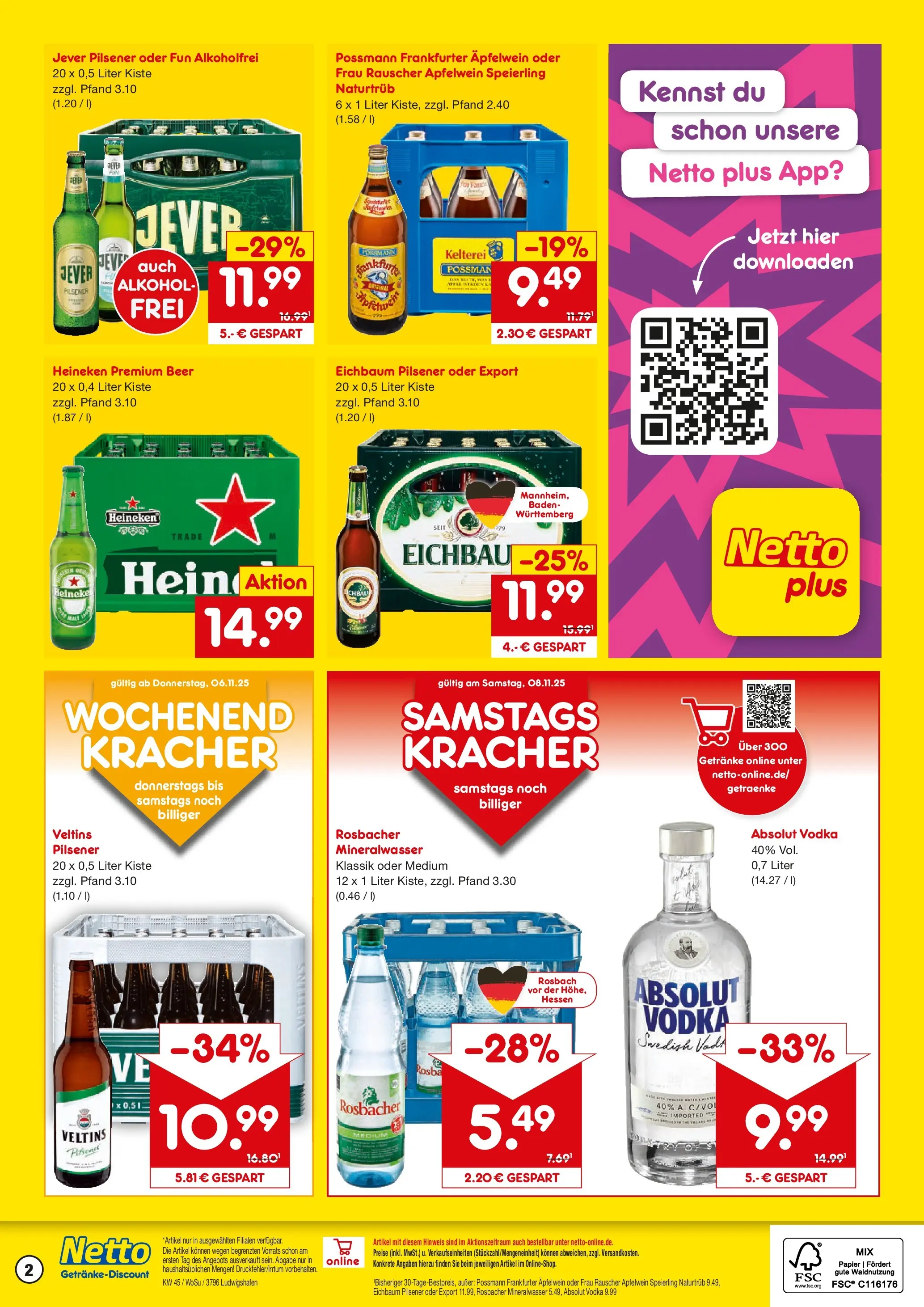 Netto Marken-Discount prospekt Ludwigshafen	 (ab 03.11.2025) » Angebote | Seite: 2 | Produkte: Mineralwasser, Heineken, Vodka, Veltins