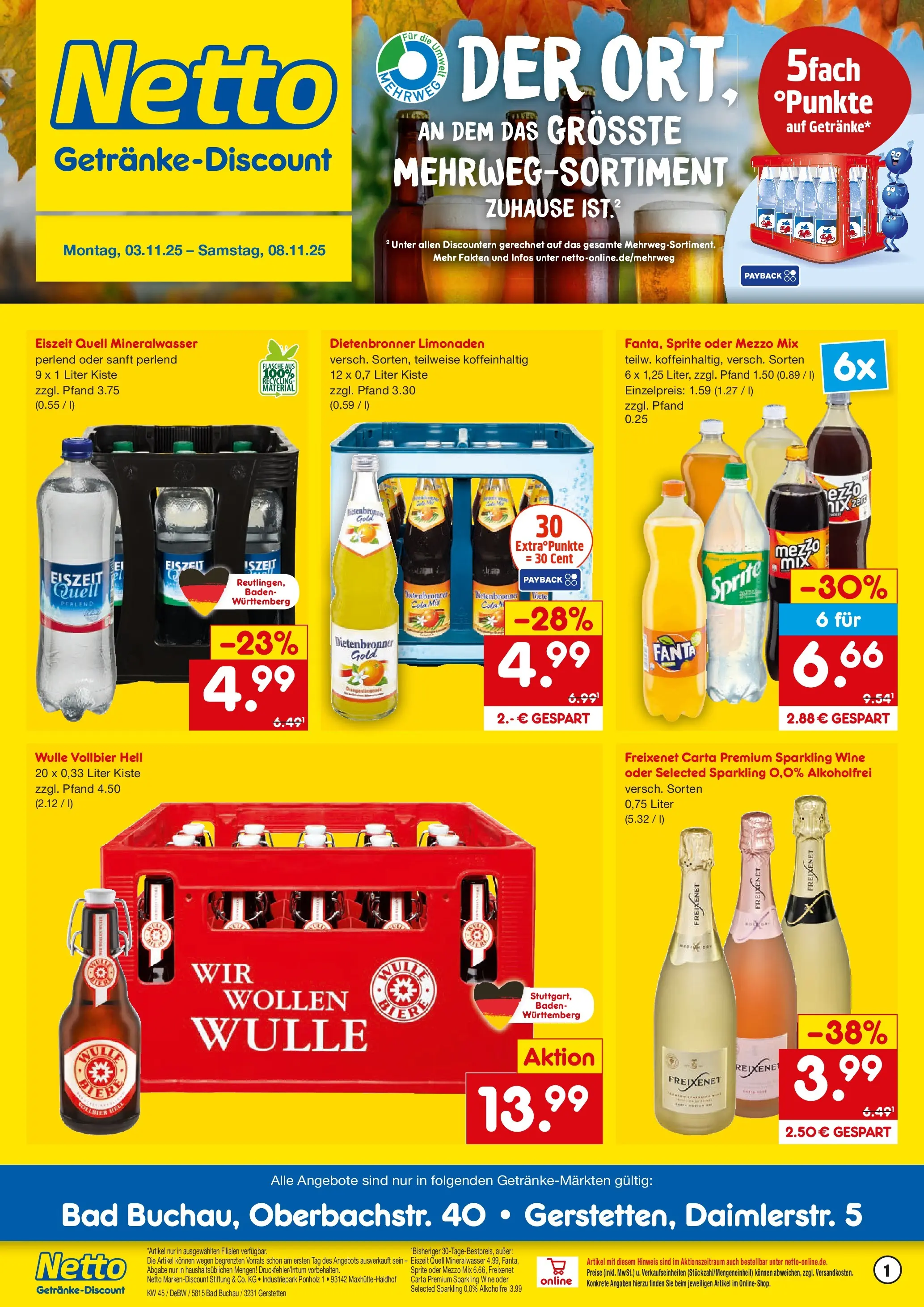 Netto Marken-Discount prospekt Gerstetten	 (ab 03.11.2025) » Angebote | Seite: 1 | Produkte: Mezzo mix, Fanta, Mineralwasser, Oder mezzo mix