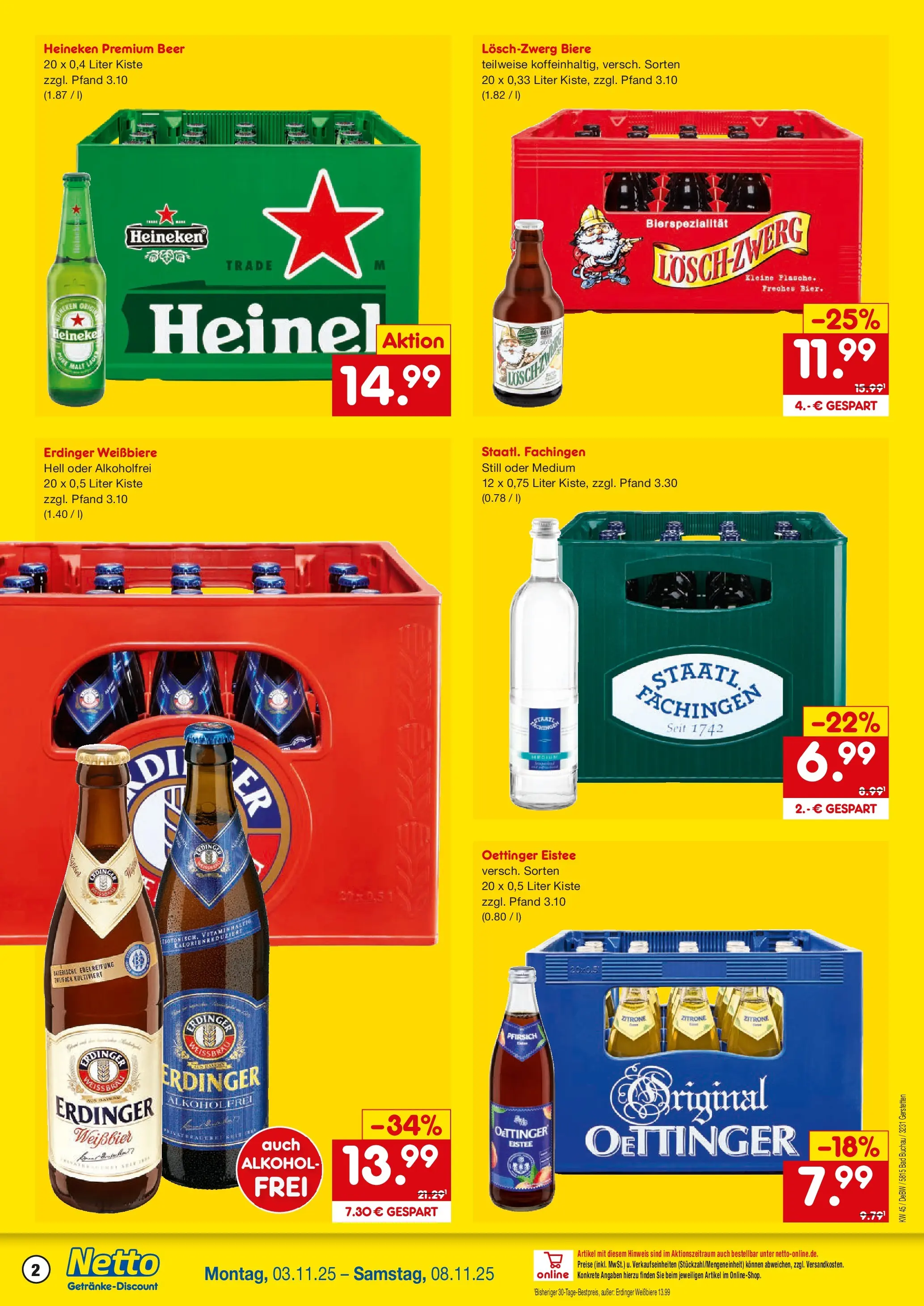 Netto Marken-Discount prospekt Gerstetten	 (ab 03.11.2025) » Angebote | Seite: 2 | Produkte: Weißbier, Oettinger, Heineken, Pfirsich