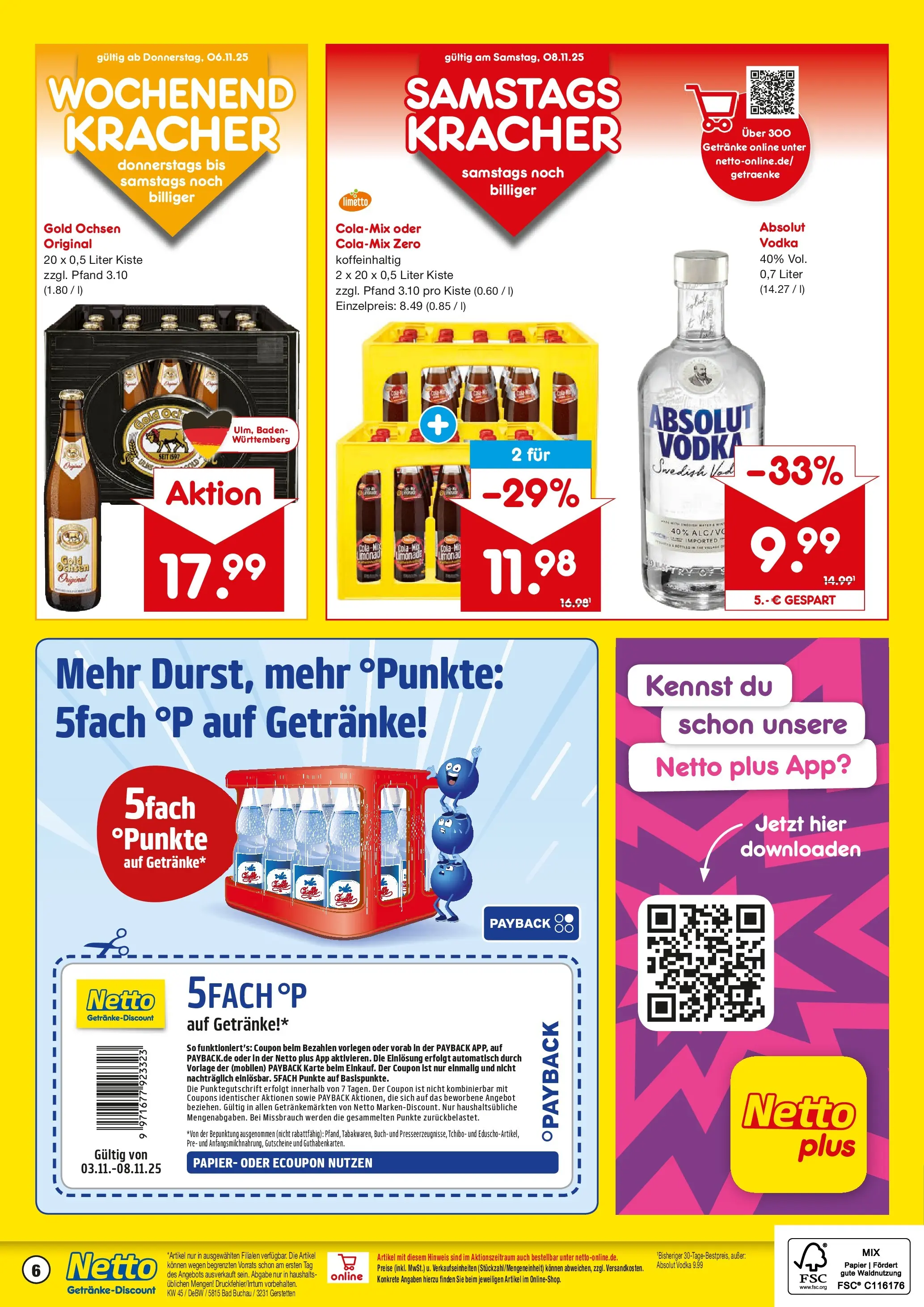 Netto Marken-Discount prospekt Gerstetten	 (ab 03.11.2025) » Angebote | Seite: 6 | Produkte: Cola, Bad, Limonade, Vodka
