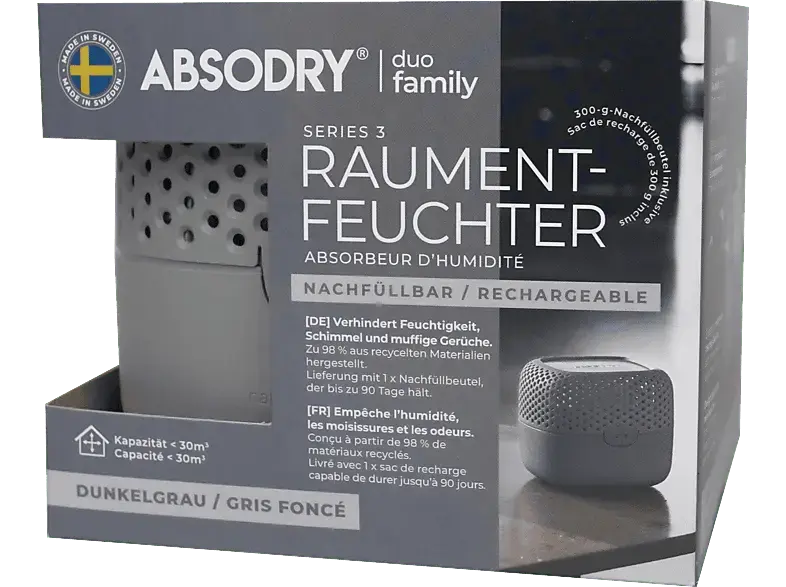 Everbrent Serie 3 Duo Family Luftentfeuchter Grau, 30 m³