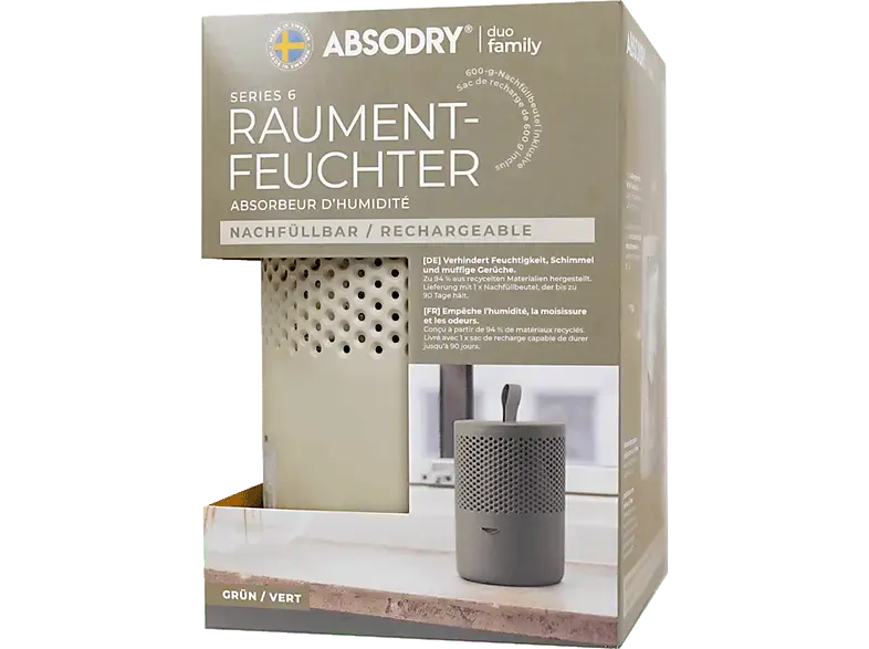 Everbrent Absodry Duo Family Tasche Serie 6 Luftentfeuchter, Nachfüllbar Grün, 60 m³