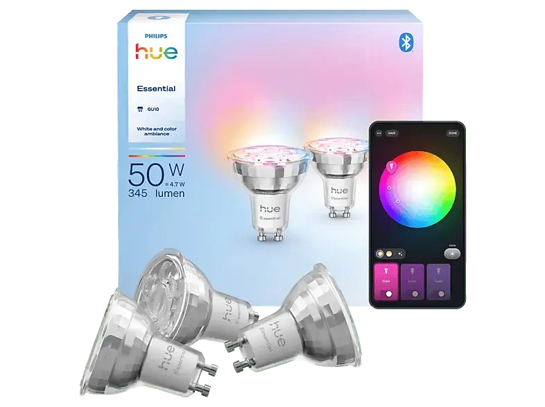 Philips Hue Essential White & Color Ambiance GU10 smarte Lampe, 3er Pack; Leuchtmittel