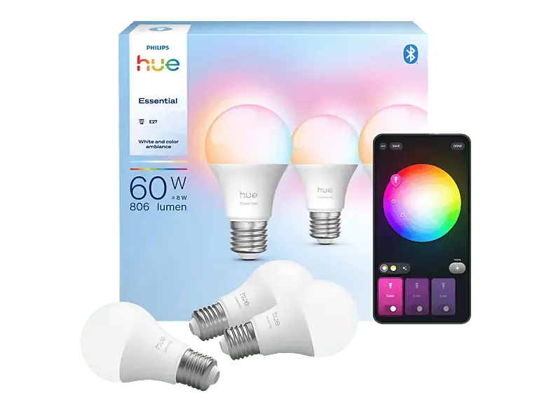 Philips Hue Essential White & Color Ambiance 806 A60 E27 smarte Lampe, 3er Pack; Leuchtmittel