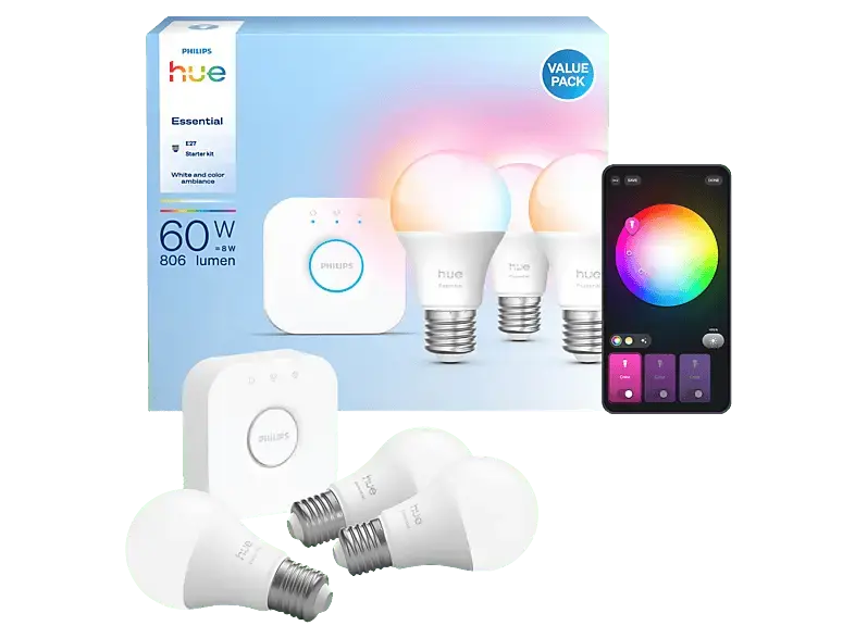 Philips Hue Basis Starter-Set: 3 smarte Lampen E27 (806 lm) Starterset Weiß