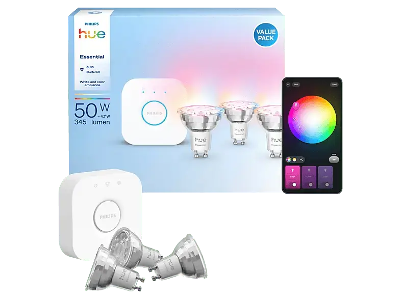 Philips Hue Basis Starter-Set: 3 smarte Lampen GU10 (345 lm) Starterset Weiß
