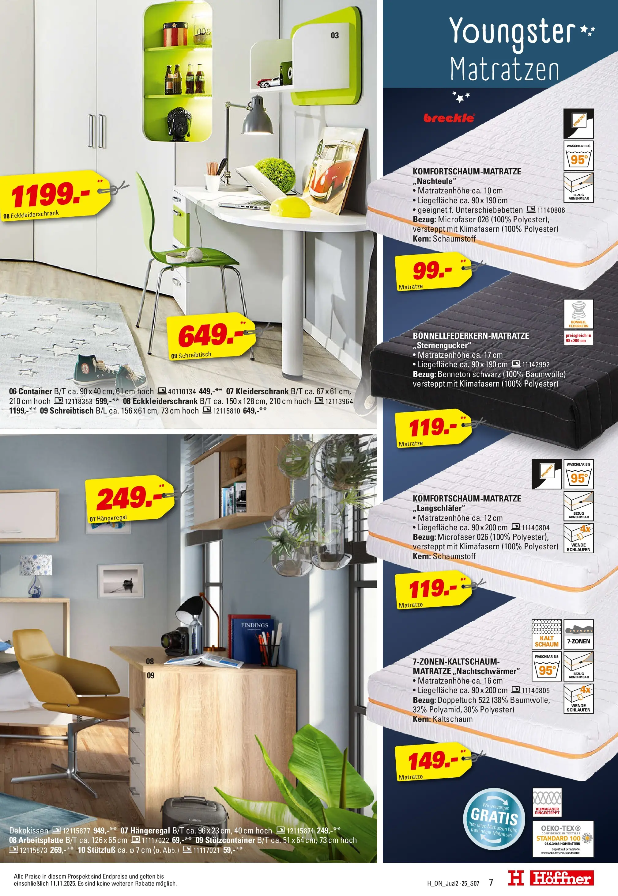 Höffner Prospekt Barsbüttel	 (ab 29.10.2025) zum Blättern | Seite: 7 | Produkte: Matratze, Kleiderschrank