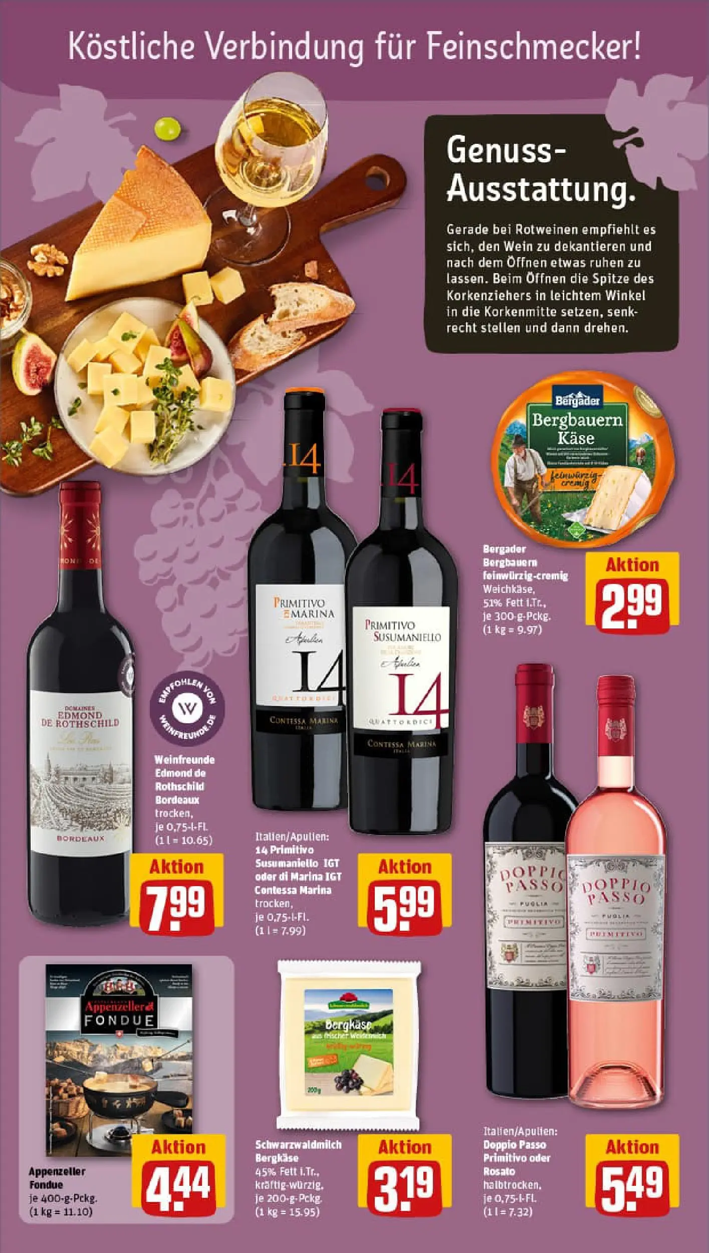 REWE Prospekt ab 02.11.2025 zum Blättern » Angebote | Seite: 21 | Produkte: Käse, Doppio passo primitivo, Wein, Fondue
