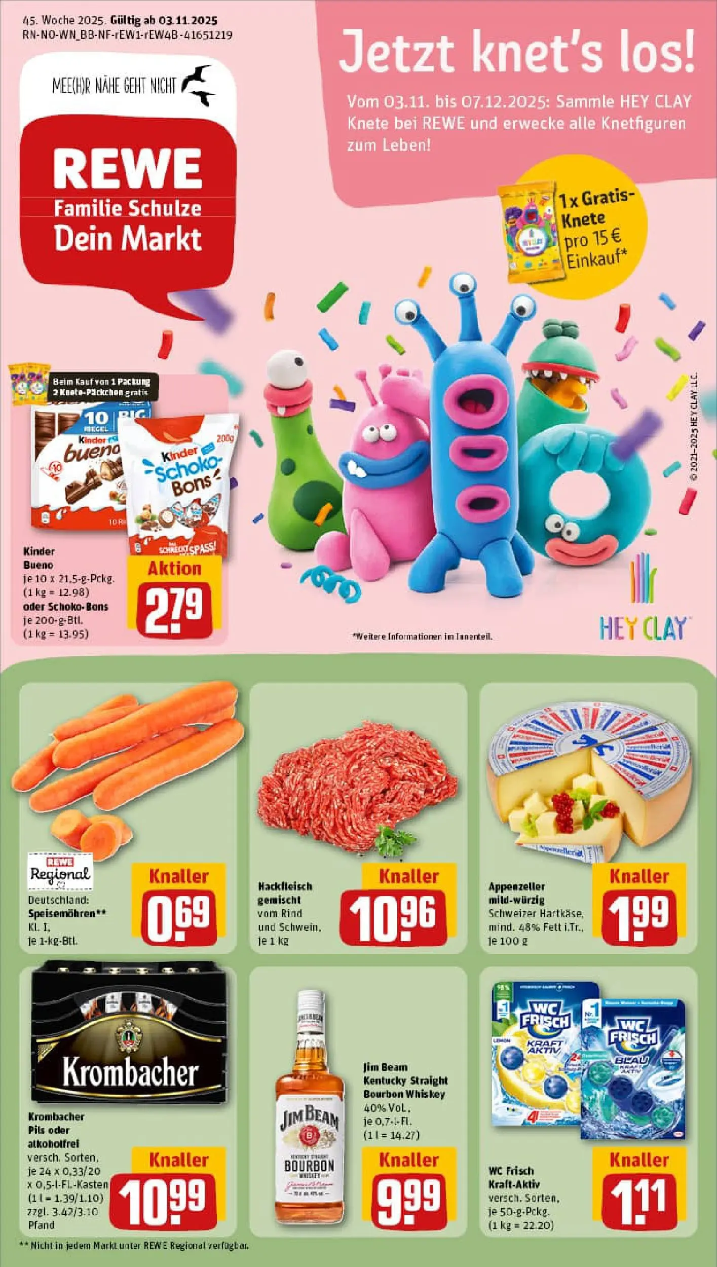 REWE Prospekt ab 02.11.2025 zum Blättern » Angebote | Seite: 1 | Produkte: Jim beam, Wc frisch, Whiskey, Hackfleisch