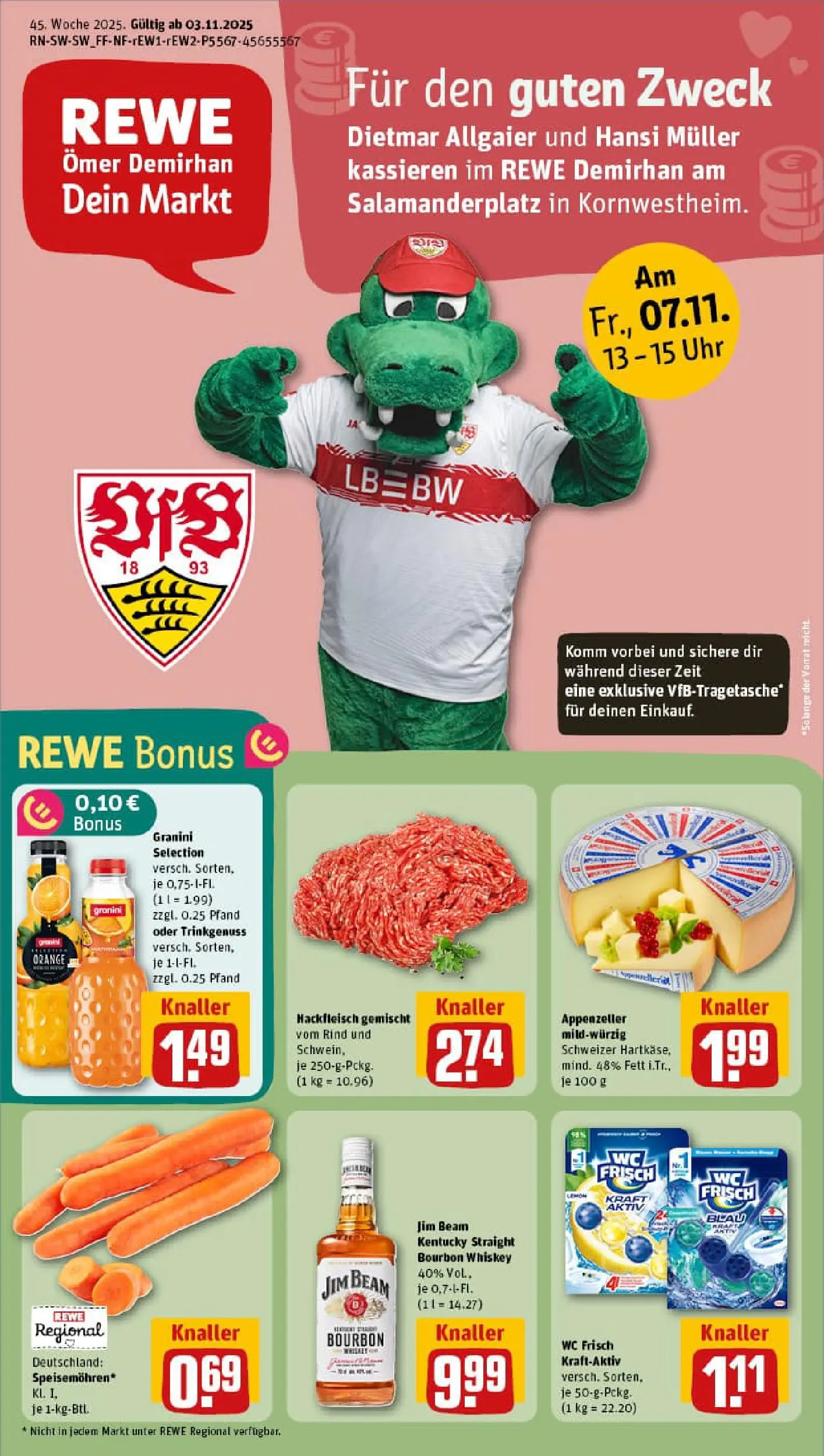 REWE Prospekt ab 02.11.2025 zum Blättern » Angebote | Seite: 1 | Produkte: Jim beam, Granini, Whiskey, Hackfleisch