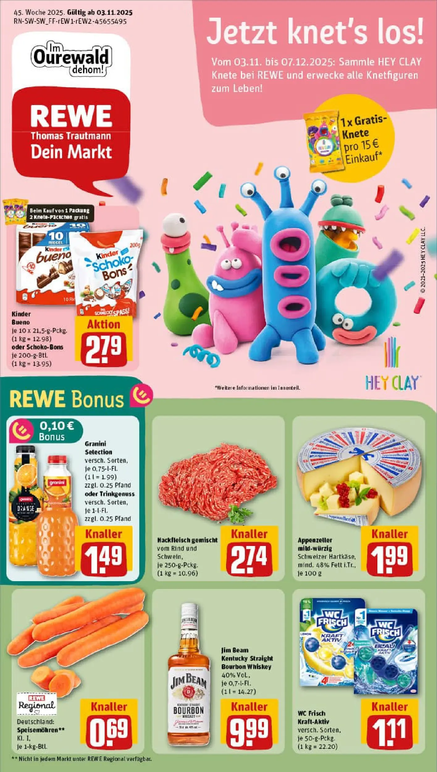 REWE Prospekt ab 02.11.2025 zum Blättern » Angebote | Seite: 1 | Produkte: Kinder bueno, Wc frisch, Granini, Bourbon