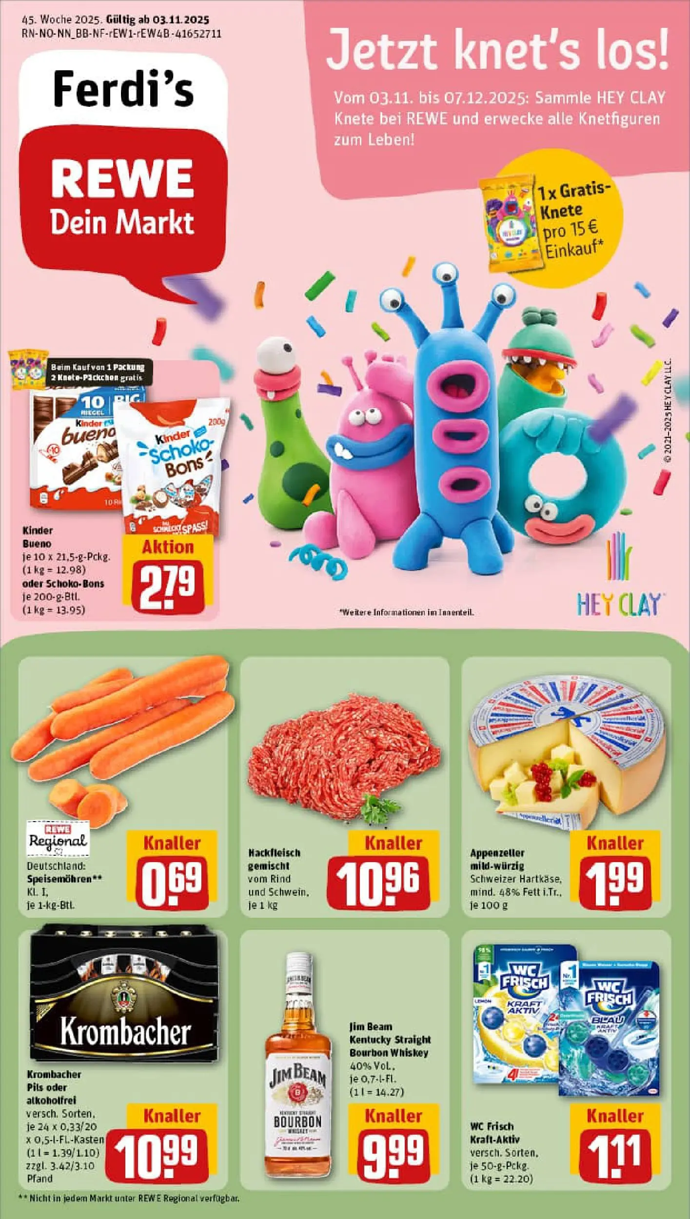 REWE Prospekt ab 02.11.2025 zum Blättern » Angebote | Seite: 1 | Produkte: Pils, Kinder bueno, Krombacher, Bourbon