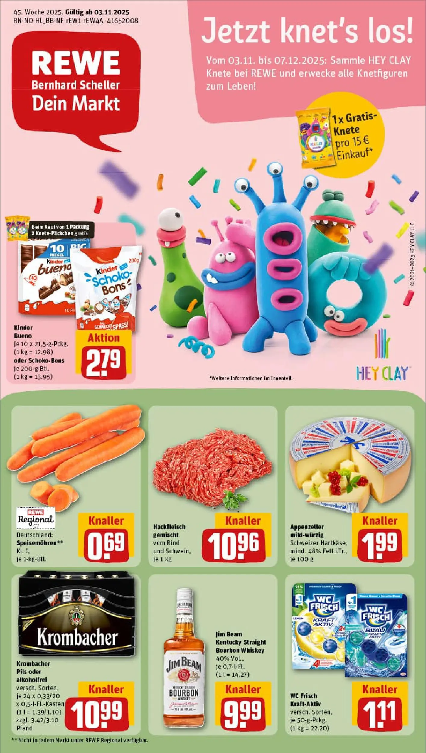 REWE Prospekt ab 02.11.2025 zum Blättern » Angebote | Seite: 1 | Produkte: Wc frisch, Krombacher, Whiskey, Hackfleisch