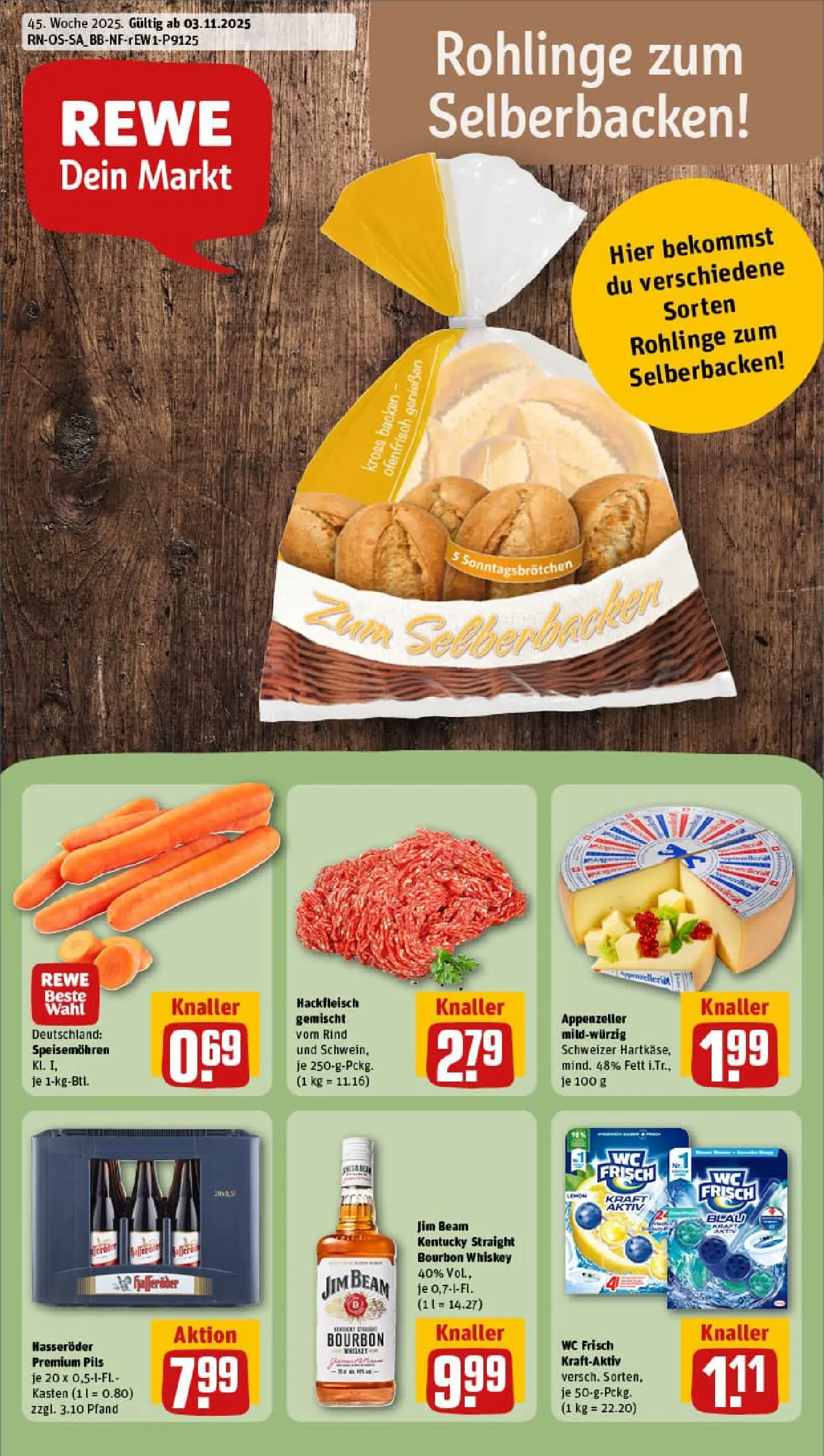 REWE Prospekt ab 02.11.2025 zum Blättern » Angebote | Seite: 1 | Produkte: Wc frisch, Bourbon, Whiskey, Hackfleisch