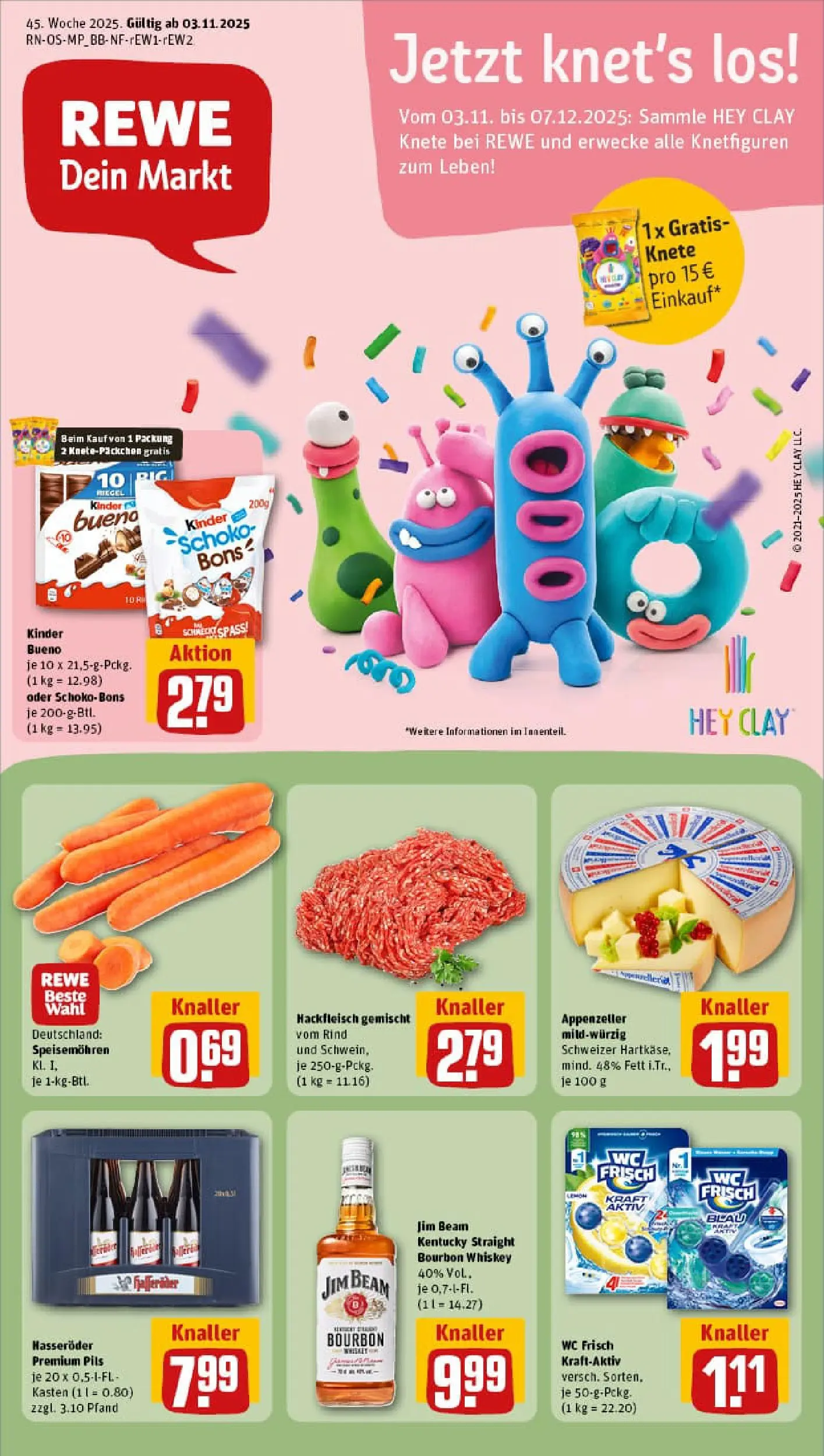 REWE Prospekt ab 02.11.2025 zum Blättern » Angebote | Seite: 1 | Produkte: Jim beam, Wc frisch, Bourbon, Hackfleisch