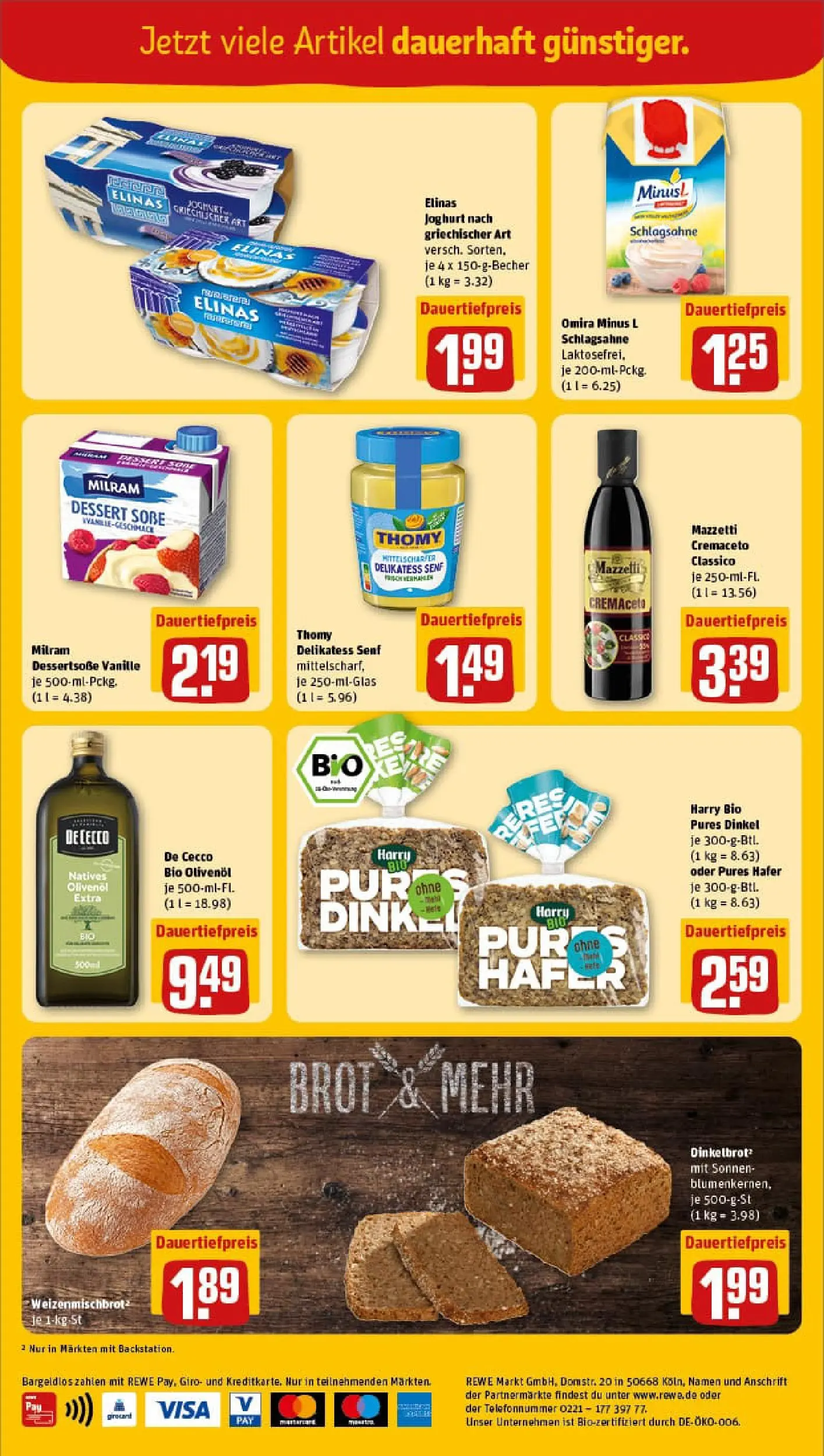 REWE Prospekt ab 02.11.2025 zum Blättern » Angebote | Seite: 2 | Produkte: Schlagsahne, Joghurt, Olivenol, Milram