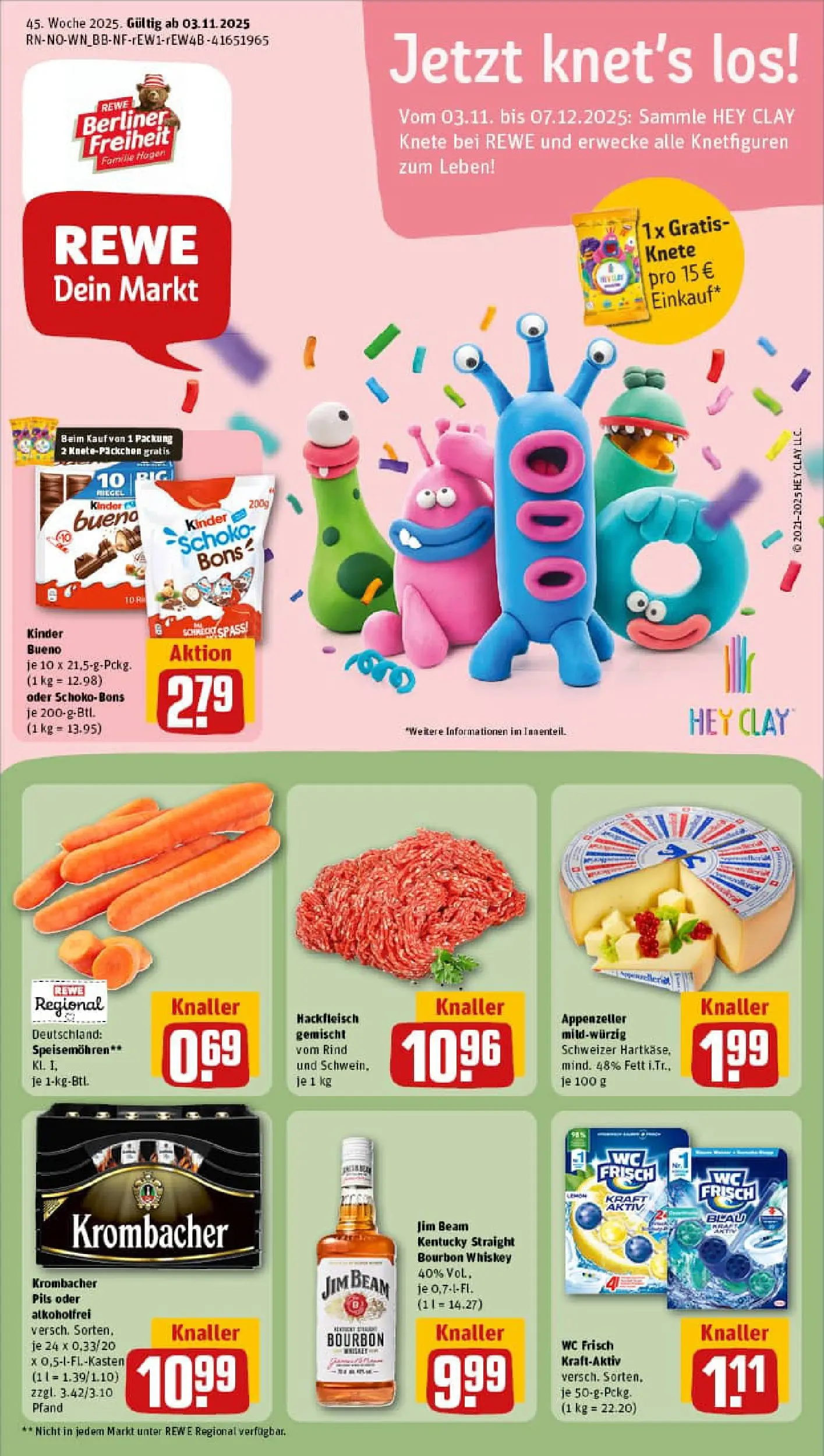 REWE Prospekt ab 02.11.2025 zum Blättern » Angebote | Seite: 1 | Produkte: Berliner, Kinder bueno, Wc frisch, Whiskey