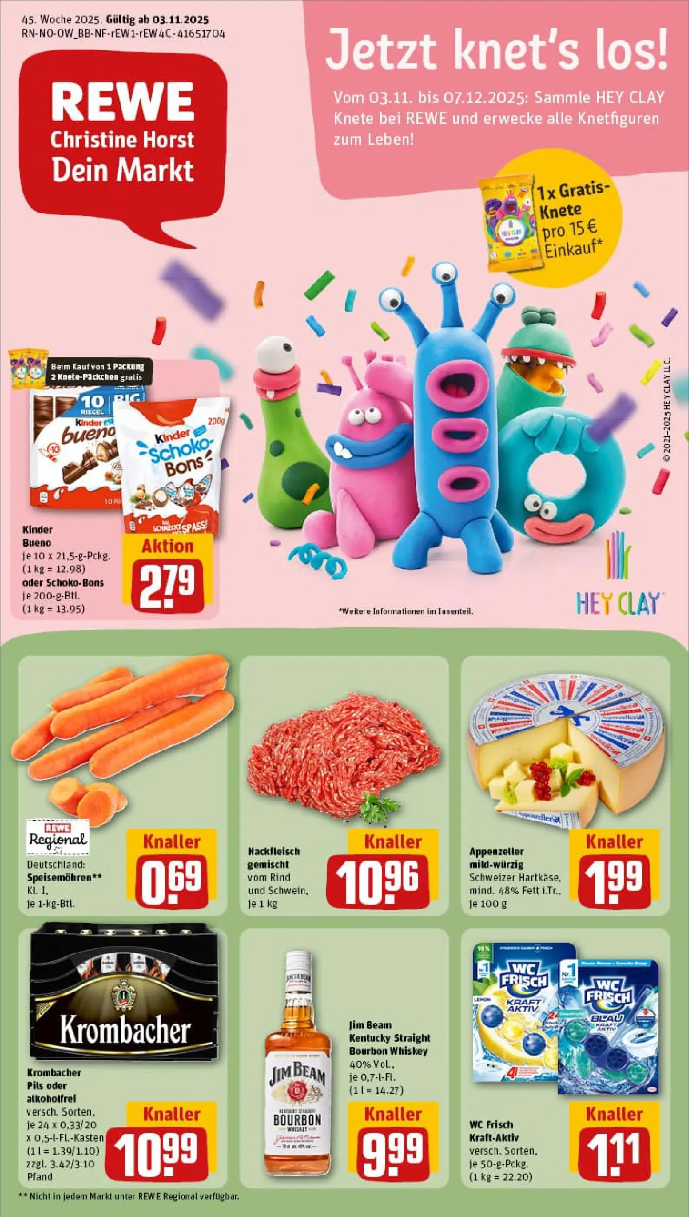 REWE Prospekt ab 02.11.2025 zum Blättern » Angebote | Seite: 1 | Produkte: Jim beam, Pils, Kinder bueno, Bourbon