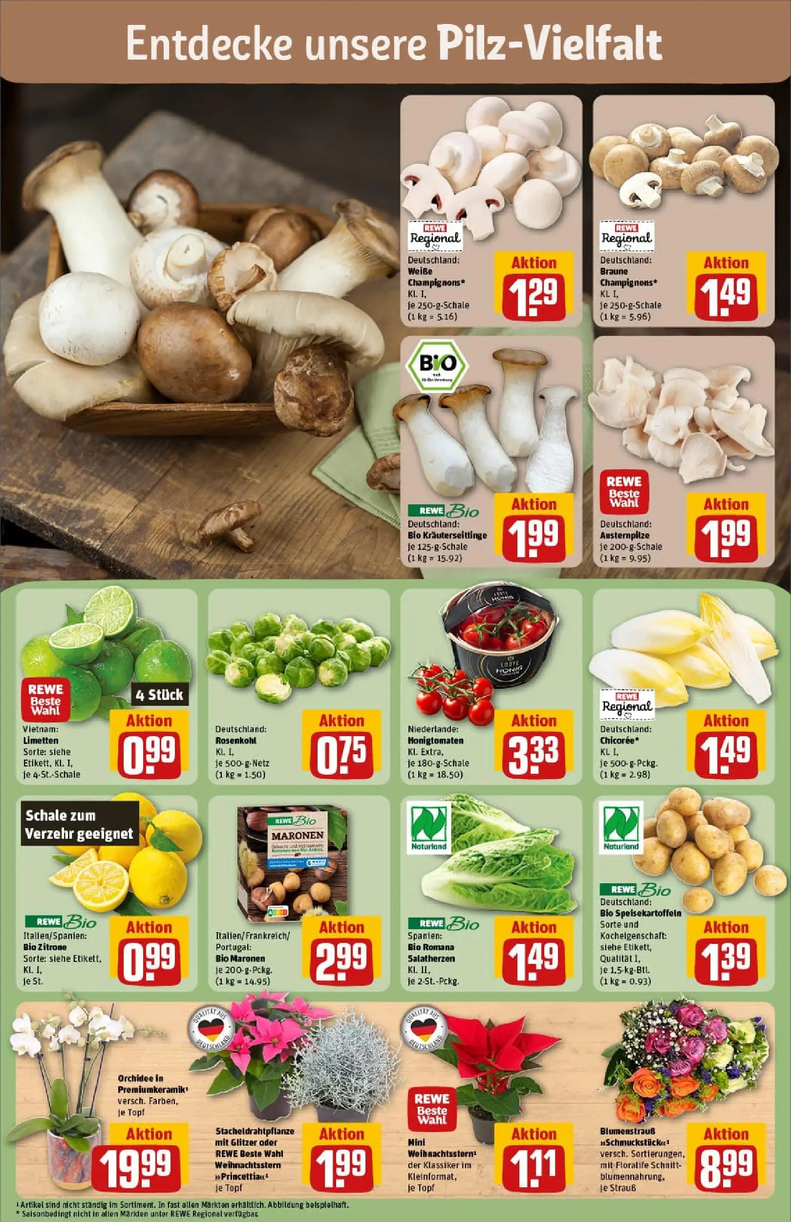 REWE Prospekt ab 02.11.2025 zum Blättern » Angebote | Seite: 7 | Produkte: Limetten, Orchidee, Champignons, Zitrone