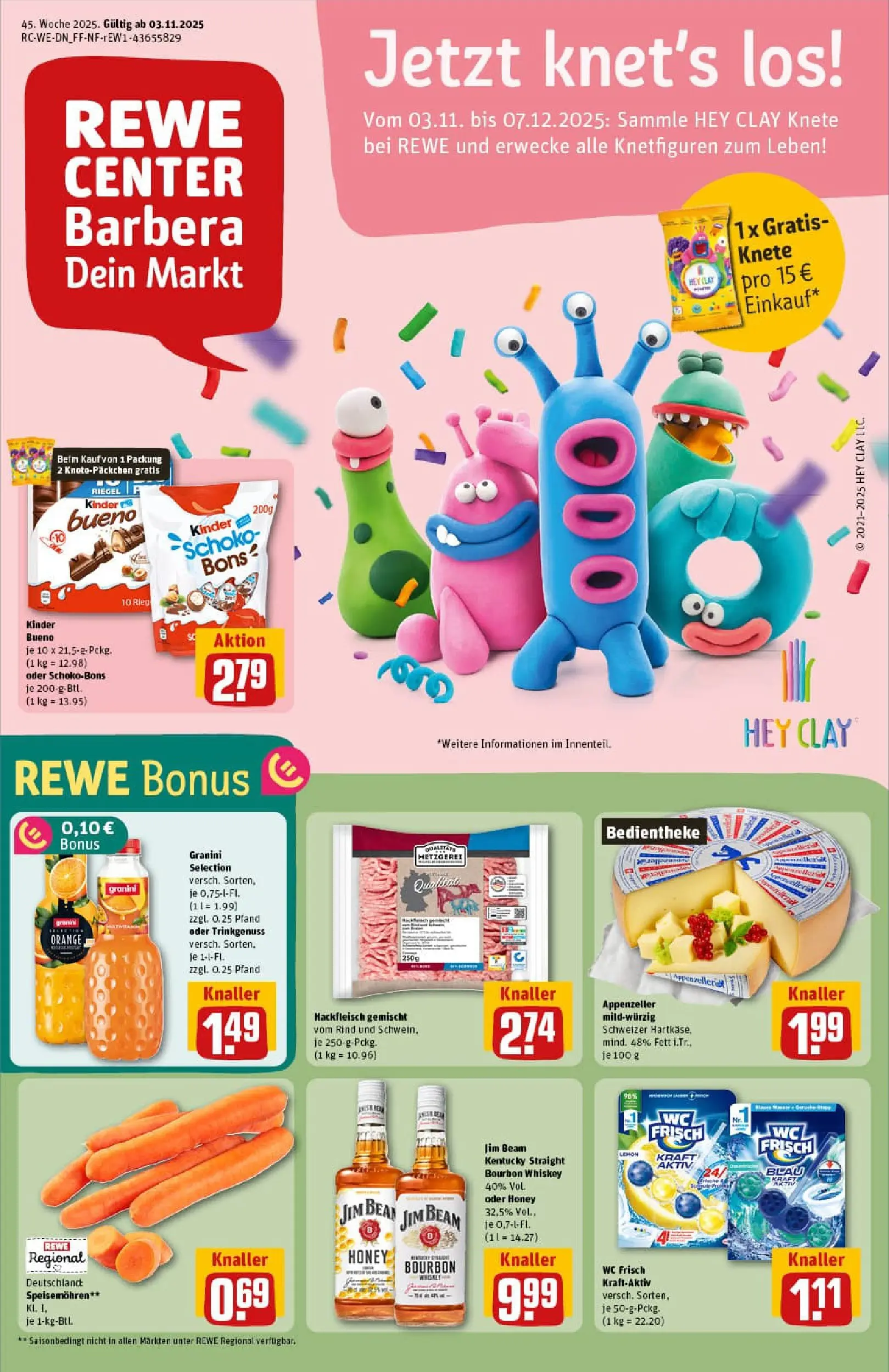 REWE Prospekt ab 02.11.2025 zum Blättern » Angebote | Seite: 1 | Produkte: Kinder bueno, Wc frisch, Granini, Hackfleisch
