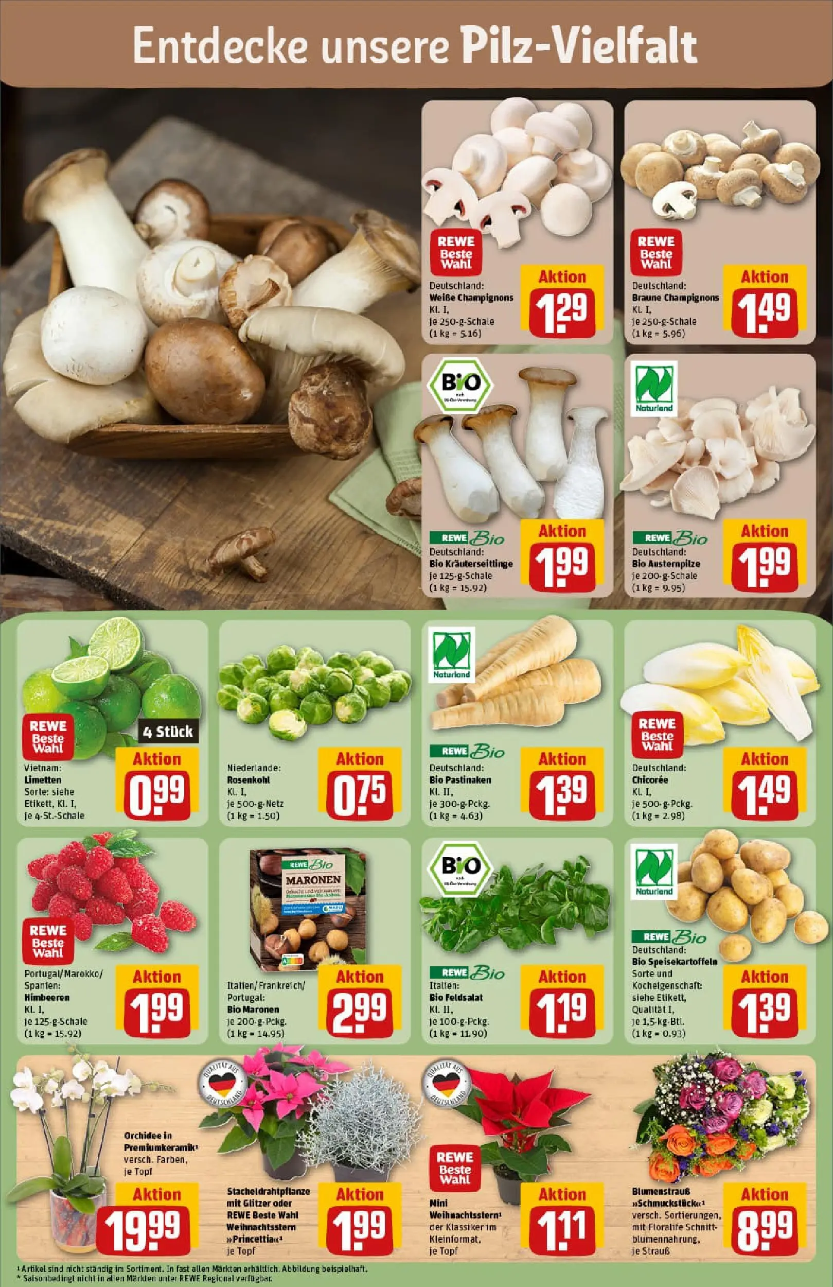 REWE Prospekt ab 02.11.2025 zum Blättern » Angebote | Seite: 7 | Produkte: Himbeeren, Limetten, Orchidee, Champignons
