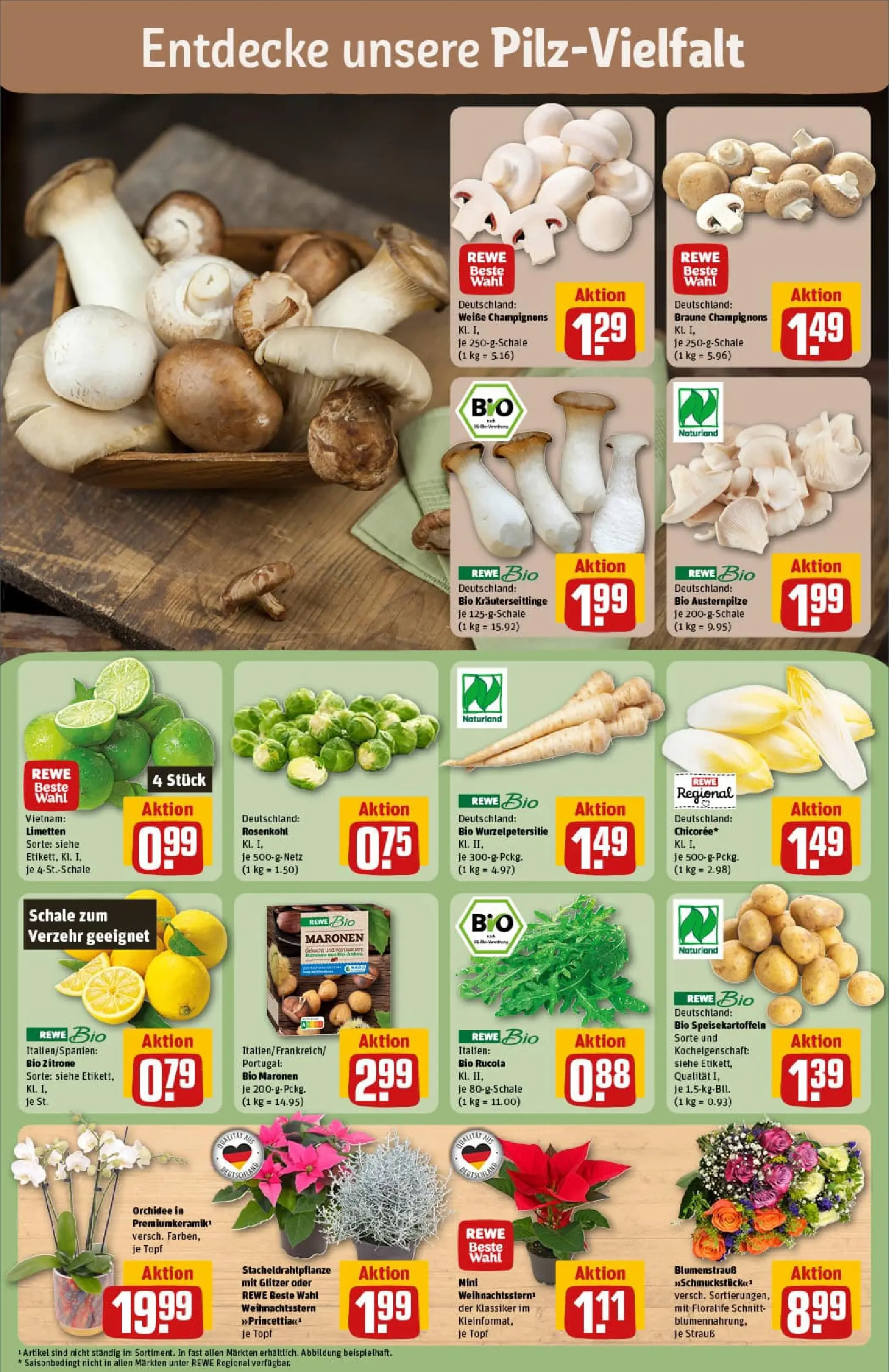 REWE Prospekt ab 02.11.2025 zum Blättern » Angebote | Seite: 7 | Produkte: Limetten, Orchidee, Rucola, Champignons