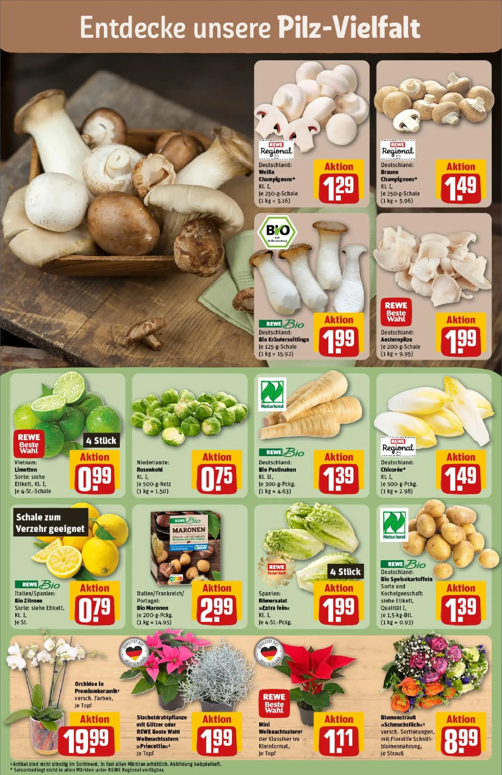 REWE Prospekt ab 02.11.2025 zum Blättern » Angebote | Seite: 7 | Produkte: Limetten, Orchidee, Champignons, Zitrone
