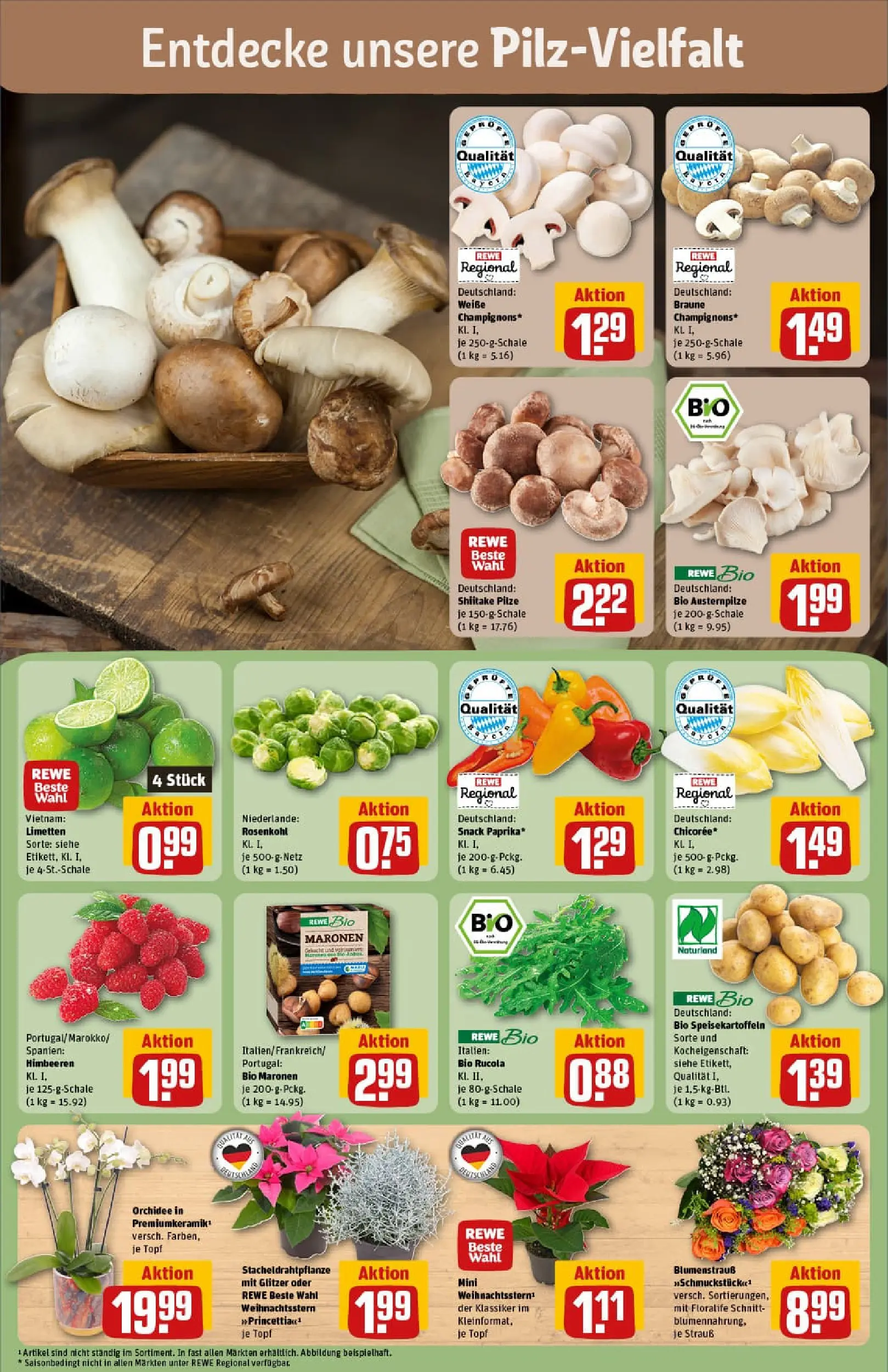 REWE Prospekt ab 02.11.2025 zum Blättern » Angebote | Seite: 7 | Produkte: Limetten, Orchidee, Rucola, Champignons