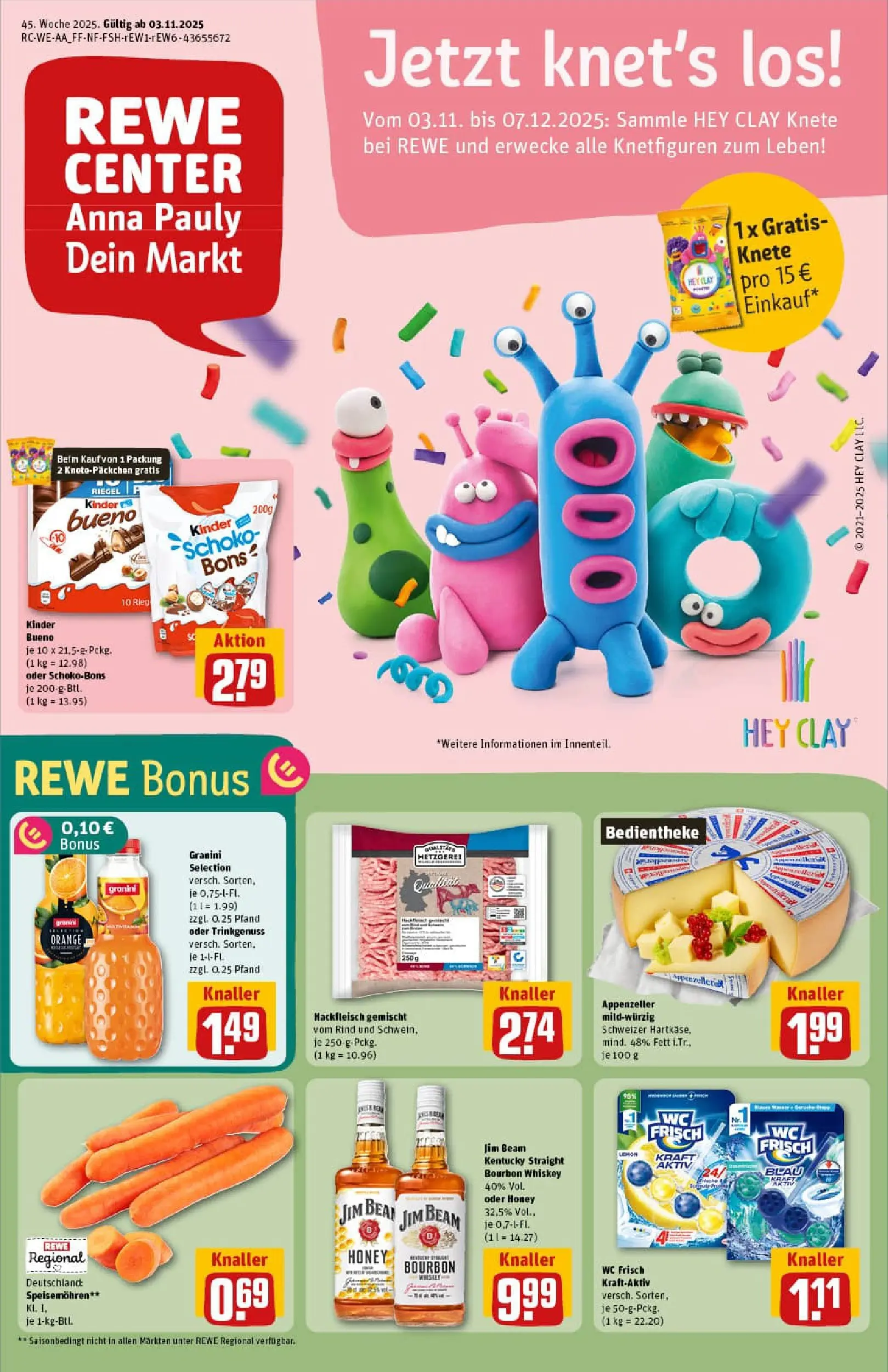 REWE Prospekt ab 02.11.2025 zum Blättern » Angebote | Seite: 1 | Produkte: Kinder bueno, Granini, Whiskey, Hackfleisch