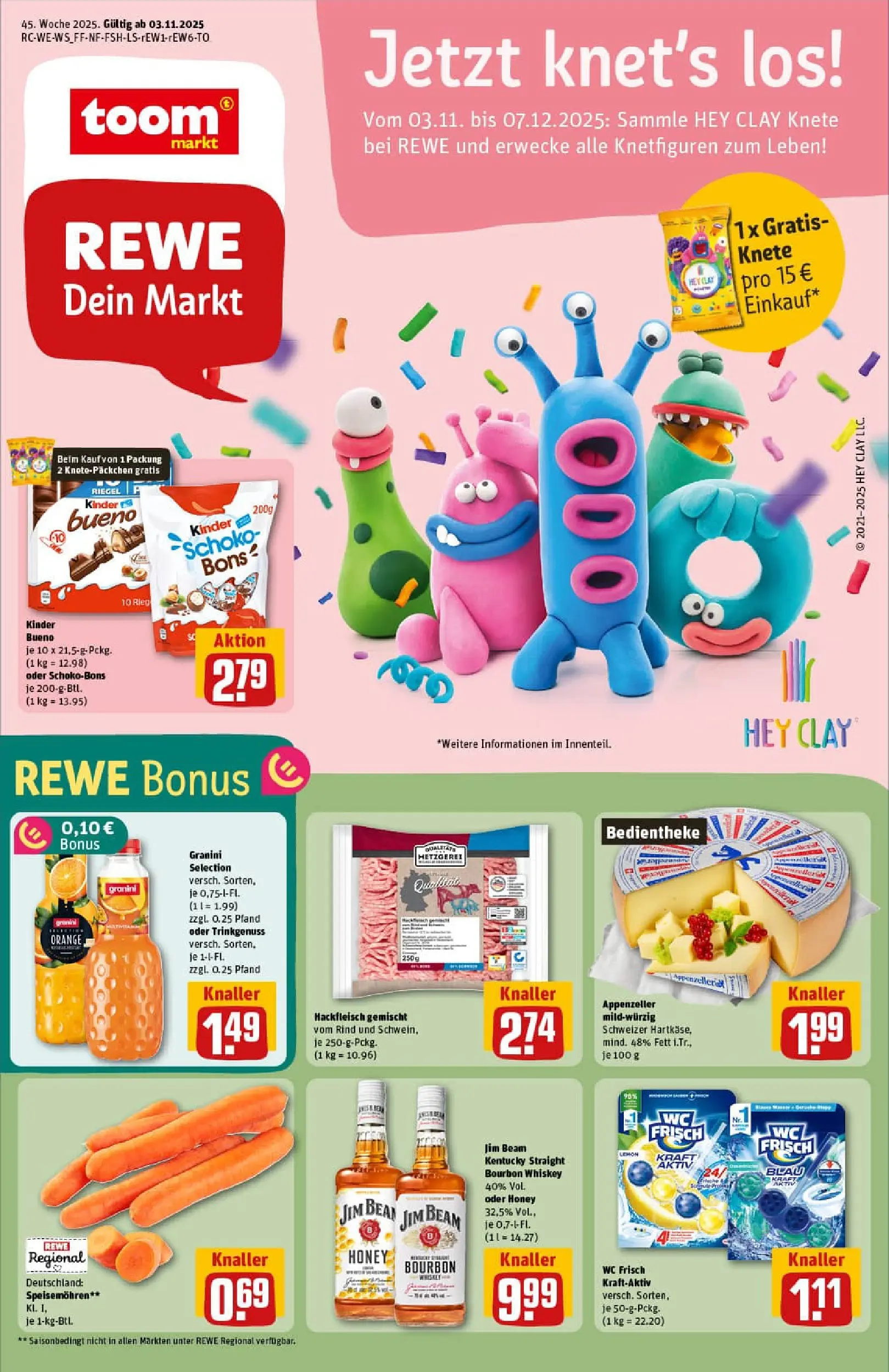 REWE Prospekt ab 02.11.2025 zum Blättern » Angebote | Seite: 1 | Produkte: Jim beam, Kinder bueno, Granini, Whiskey
