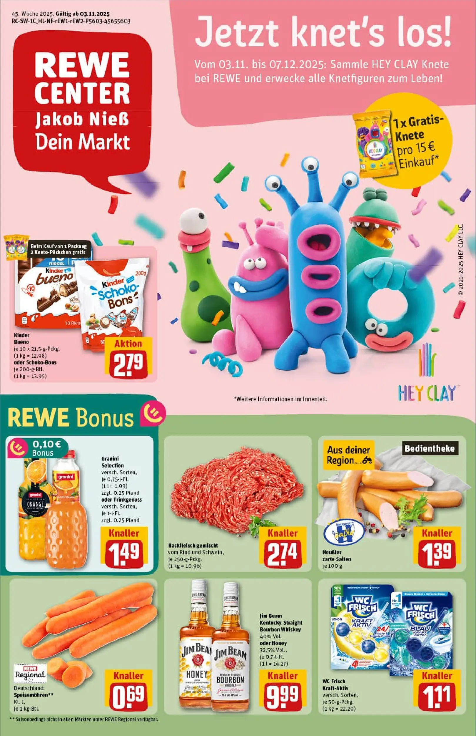 REWE Prospekt ab 02.11.2025 zum Blättern » Angebote | Seite: 1 | Produkte: Wc frisch, Bourbon, Whiskey, Hackfleisch