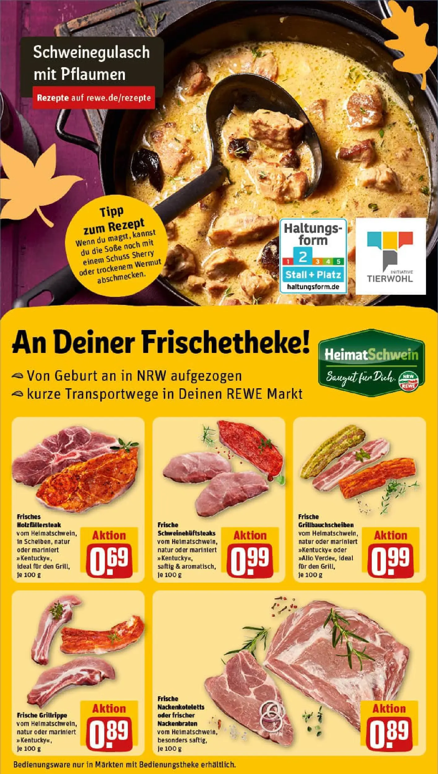 REWE Prospekt ab 02.11.2025 zum Blättern » Angebote | Seite: 10 | Produkte: Schweinegulasch, Pflaumen, Soße, Steak