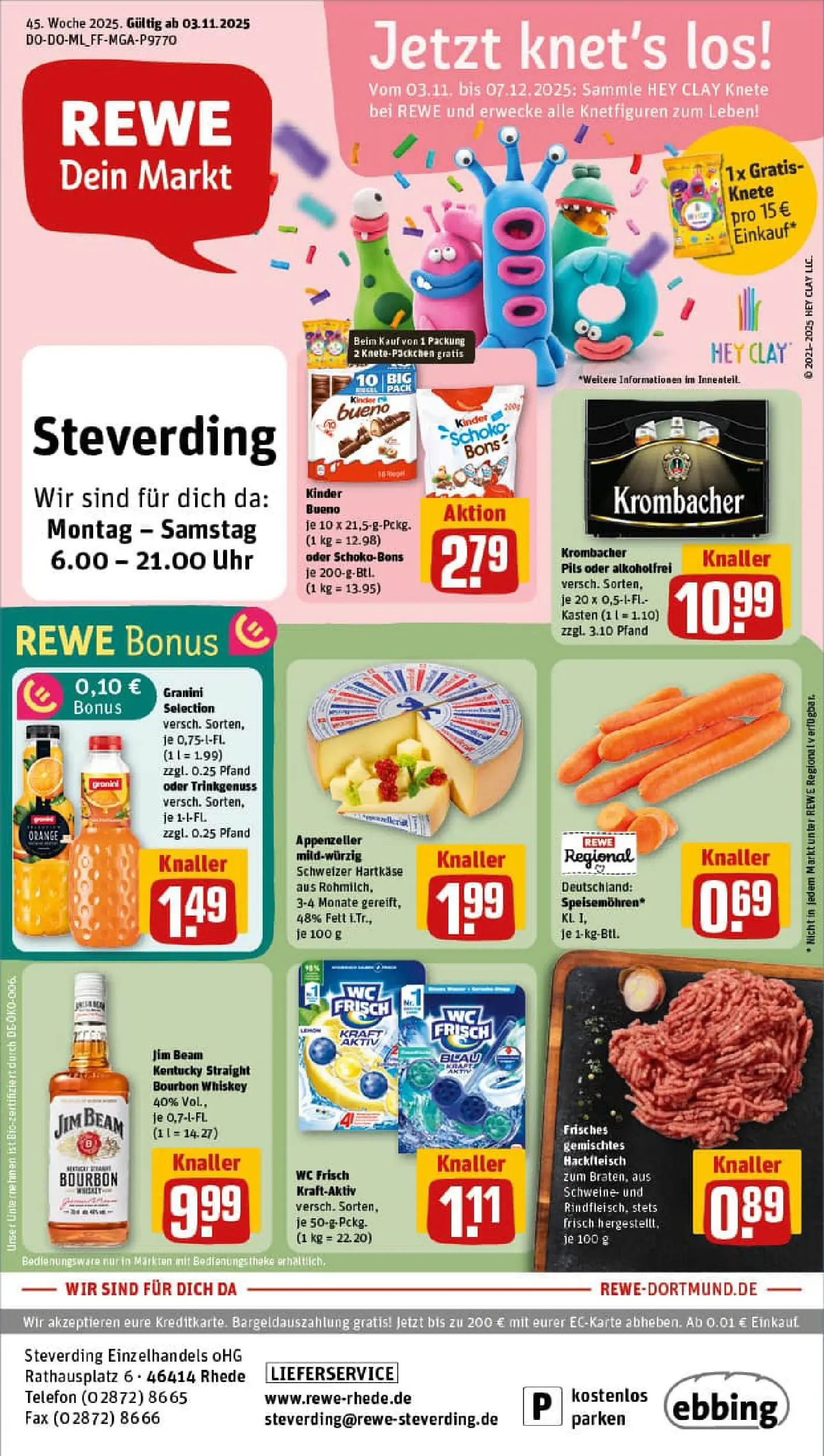 REWE Prospekt ab 02.11.2025 zum Blättern » Angebote | Seite: 1 | Produkte: Jim beam, Krombacher, Bourbon, Telefon