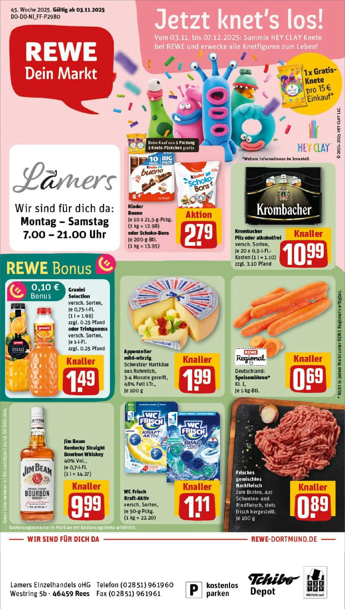 REWE Prospekt ab 02.11.2025 zum Blättern » Angebote | Seite: 1 | Produkte: Pils, Kinder bueno, Wc frisch, Krombacher