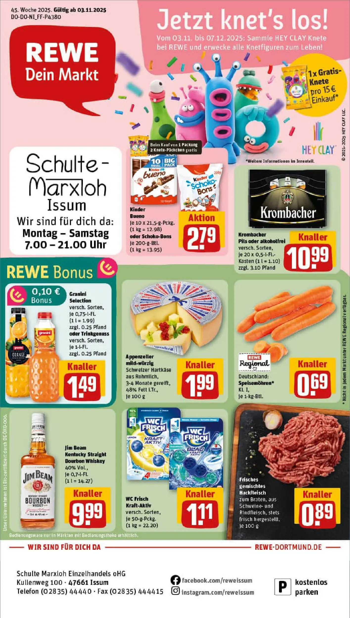REWE Prospekt ab 02.11.2025 zum Blättern » Angebote | Seite: 1 | Produkte: Jim beam, Bourbon, Telefon, Hackfleisch