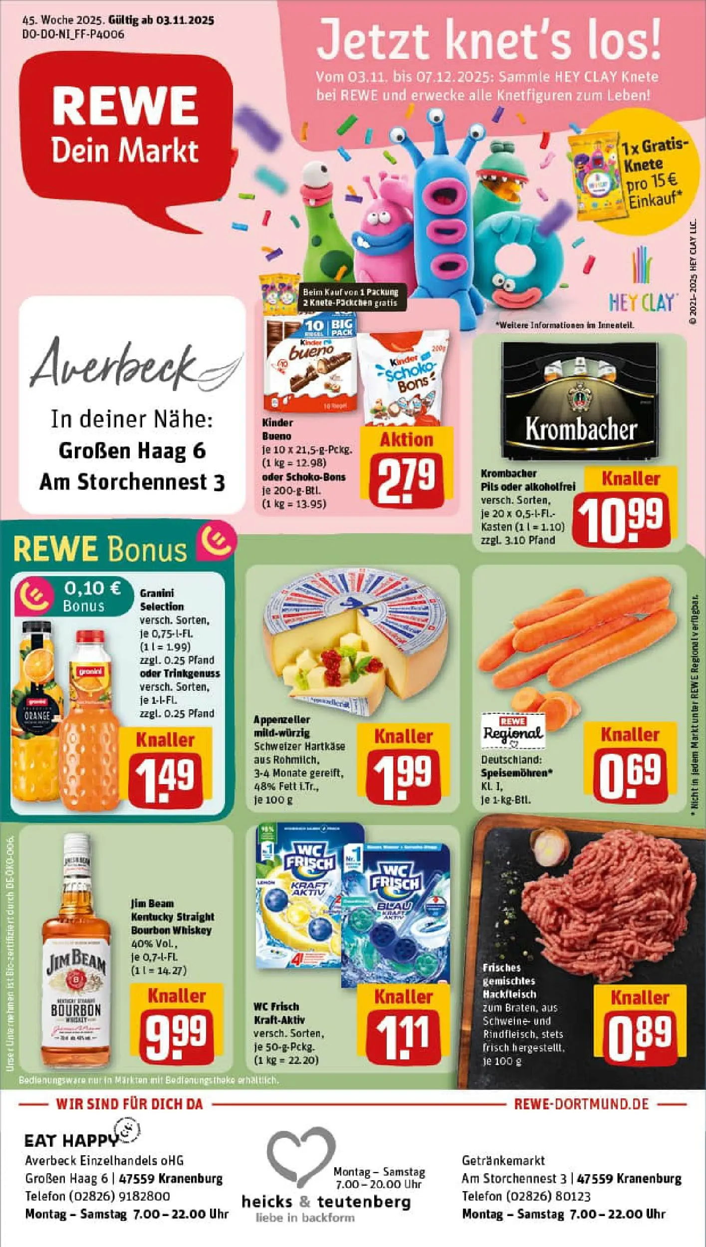 REWE Prospekt ab 02.11.2025 zum Blättern » Angebote | Seite: 1 | Produkte: Kinder bueno, Wc frisch, Granini, Whiskey