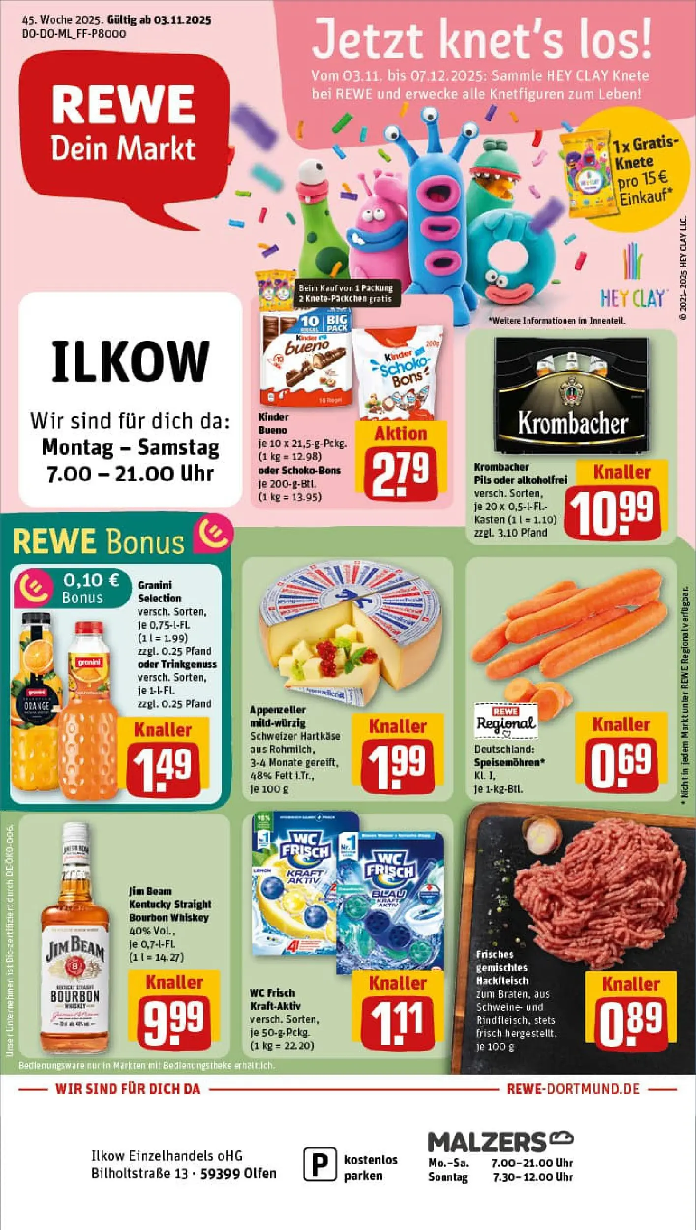 REWE Prospekt ab 02.11.2025 zum Blättern » Angebote | Seite: 1 | Produkte: Jim beam, Kinder bueno, Krombacher, Bourbon