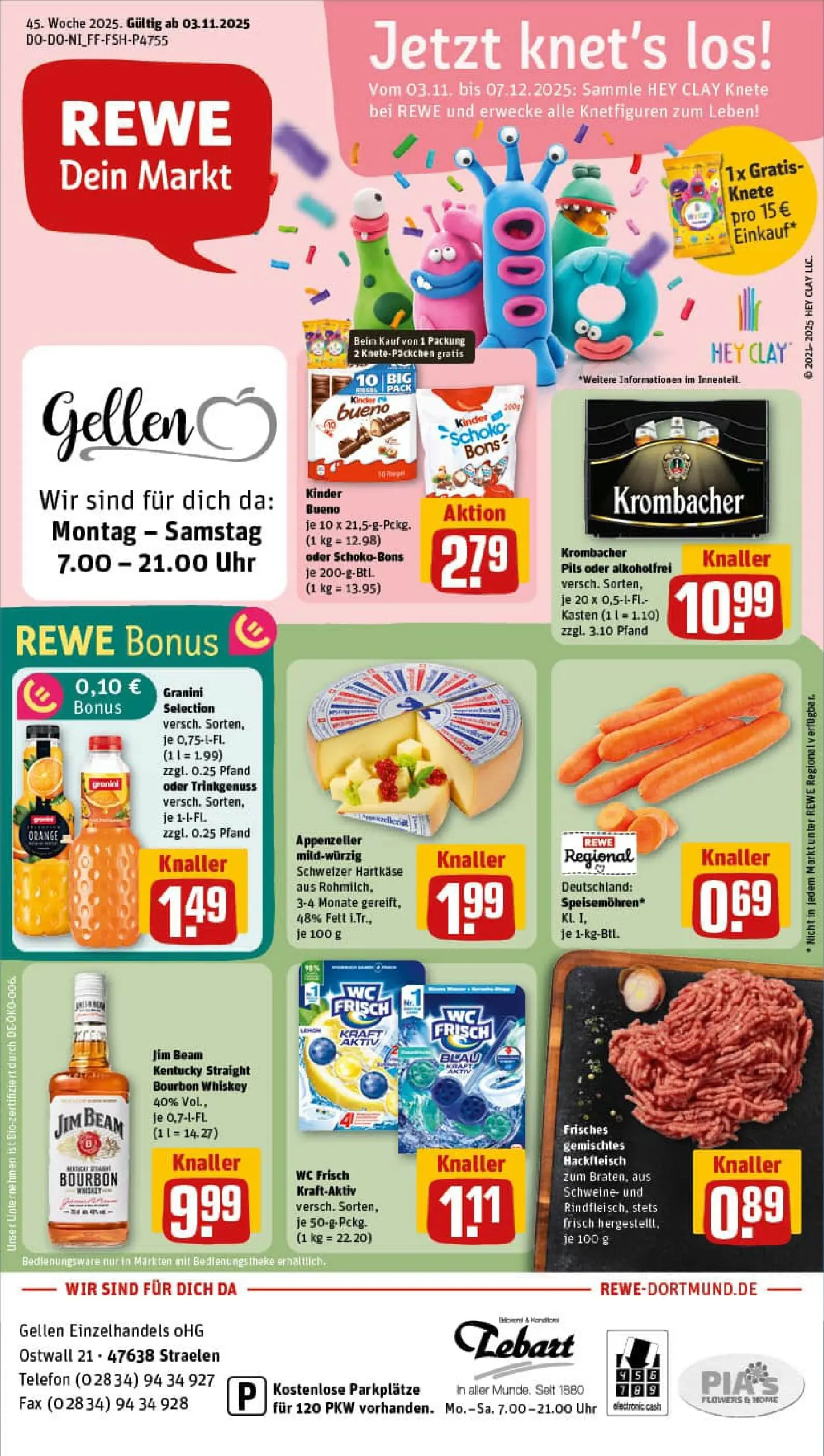 REWE Prospekt ab 02.11.2025 zum Blättern » Angebote | Seite: 1 | Produkte: Pils, Whiskey, Telefon, Hackfleisch