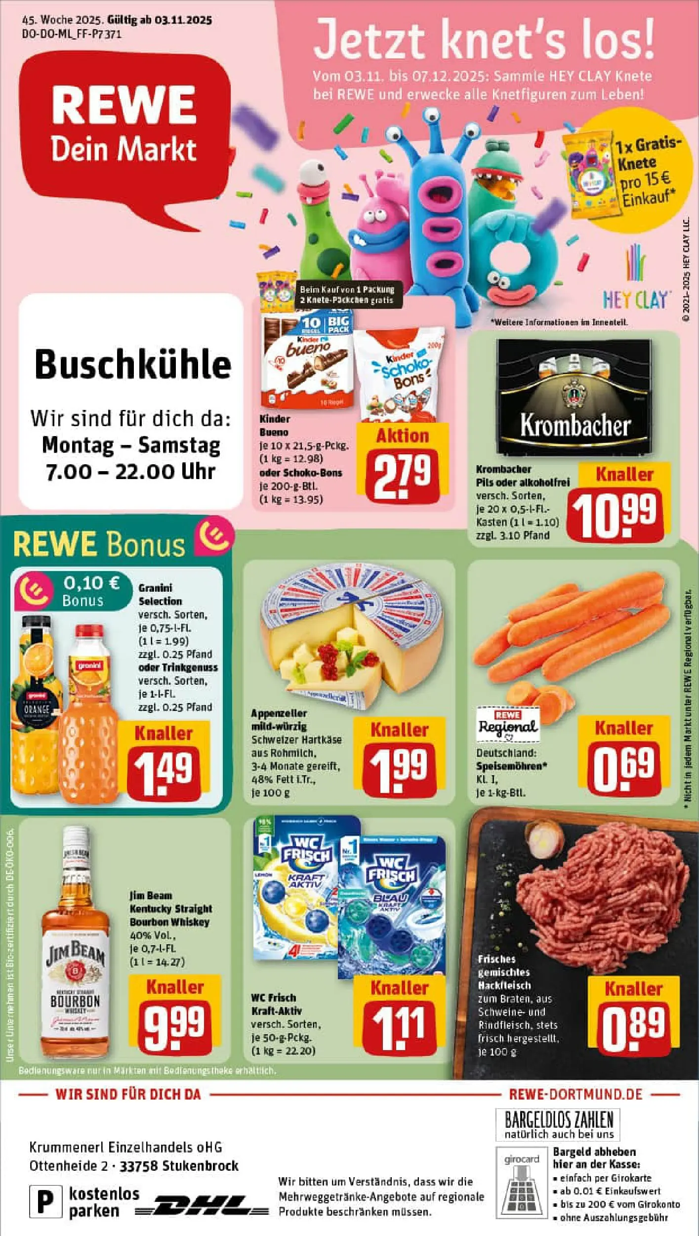 REWE Prospekt ab 03.11.2025 zum Blättern » Angebote | Seite: 1 | Produkte: Wc frisch, Whiskey, Uhr, Hackfleisch