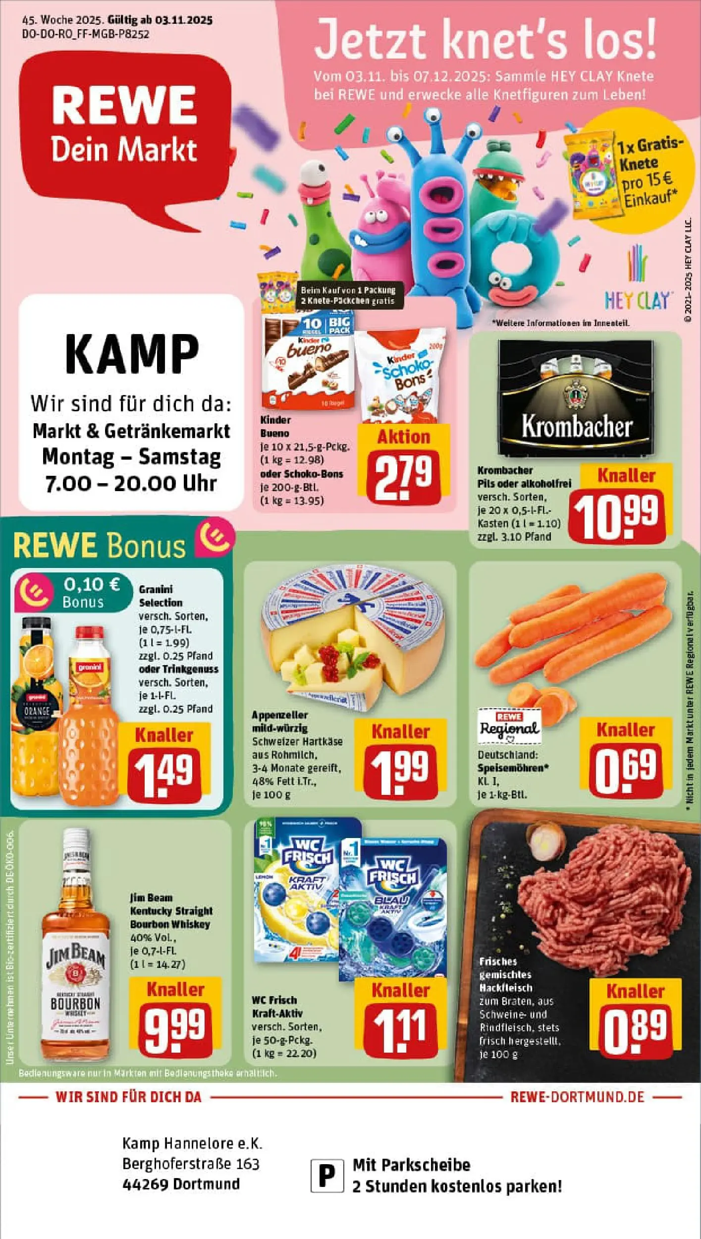 REWE Prospekt ab 02.11.2025 zum Blättern » Angebote | Seite: 1 | Produkte: Theke, Granini, Krombacher, Uhr
