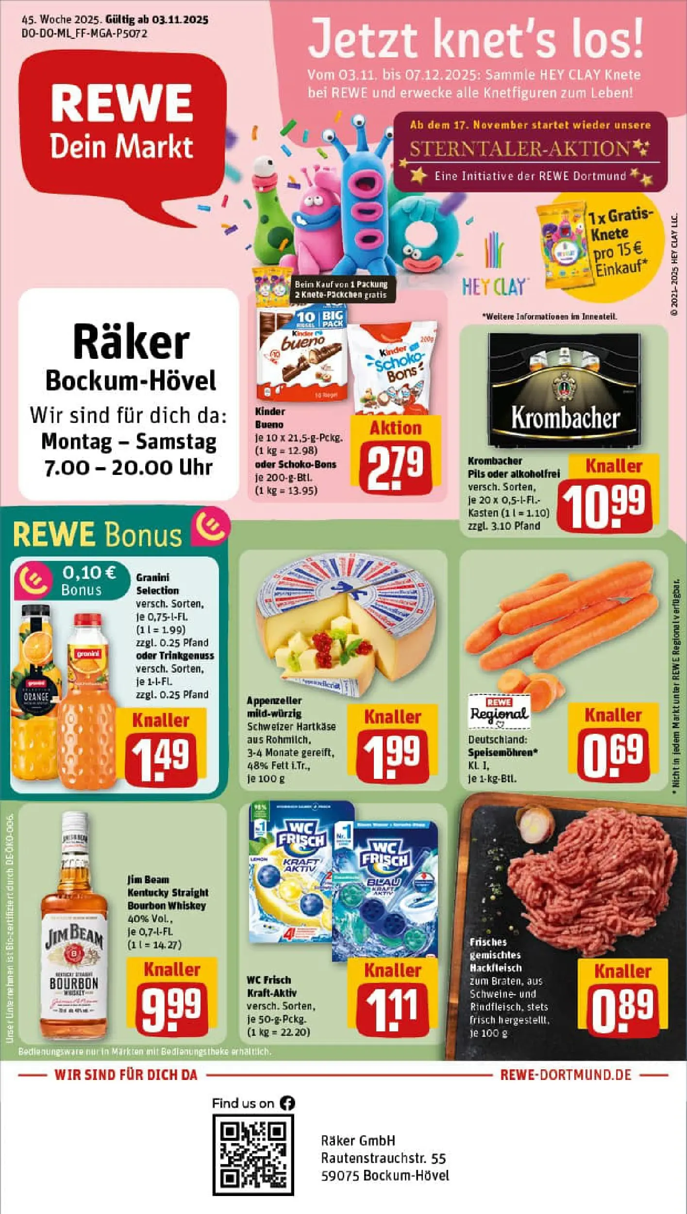 REWE Prospekt ab 02.11.2025 zum Blättern » Angebote | Seite: 1 | Produkte: Jim beam, Granini, Uhr, Hackfleisch