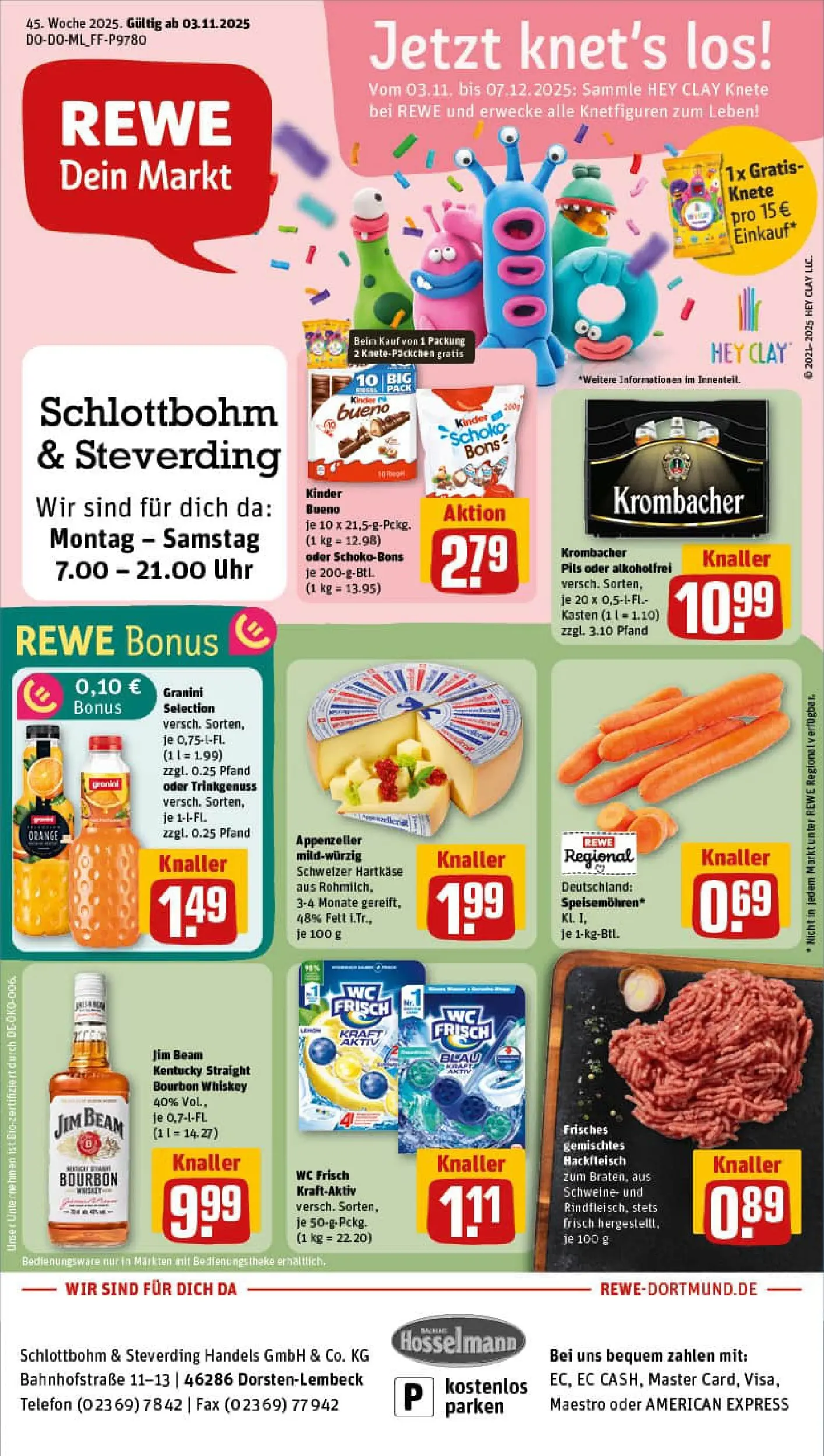 REWE Prospekt ab 02.11.2025 zum Blättern » Angebote | Seite: 1 | Produkte: Granini, Bourbon, Whiskey, Hackfleisch