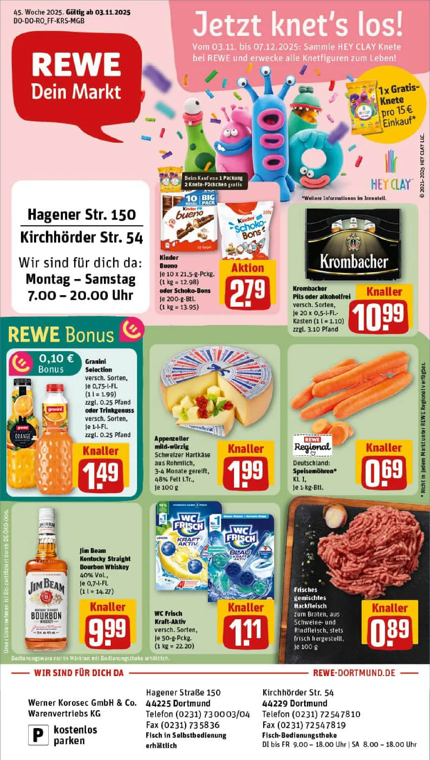 REWE Prospekt ab 03.11.2025 zum Blättern » Angebote | Seite: 1 | Produkte: Fisch, Bourbon, Uhr, Hackfleisch